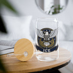 16oz Eagle Crest Sipper Glass with Bamboo Lid & Straw - Patriotic ICE Emblem