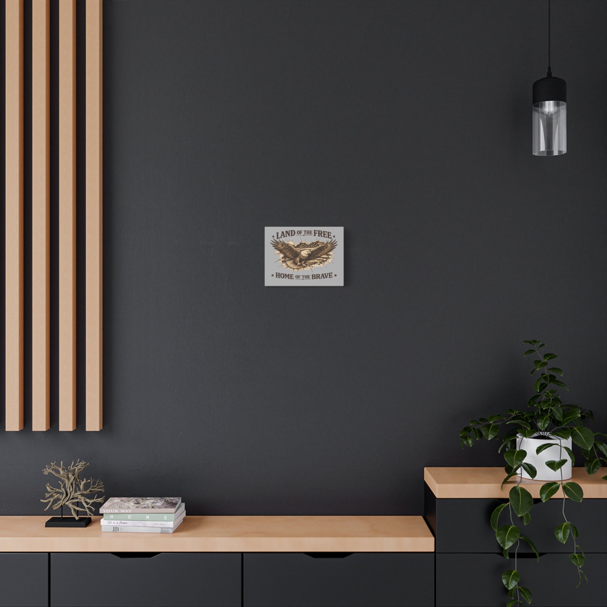 Patriotic Eagle Canvas - "Land of the Free, Home of the Brave" Matte Stretched Wall Art