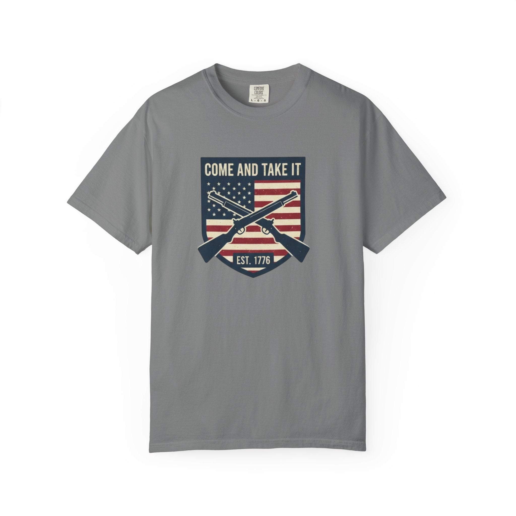 Come and Take It T-Shirt — American Flag Rifle Badge Tee