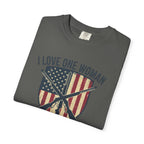 I Love One Woman And Lots Of Guns T-Shirt — American Flag Shield Patriotic Gun Lover Tee