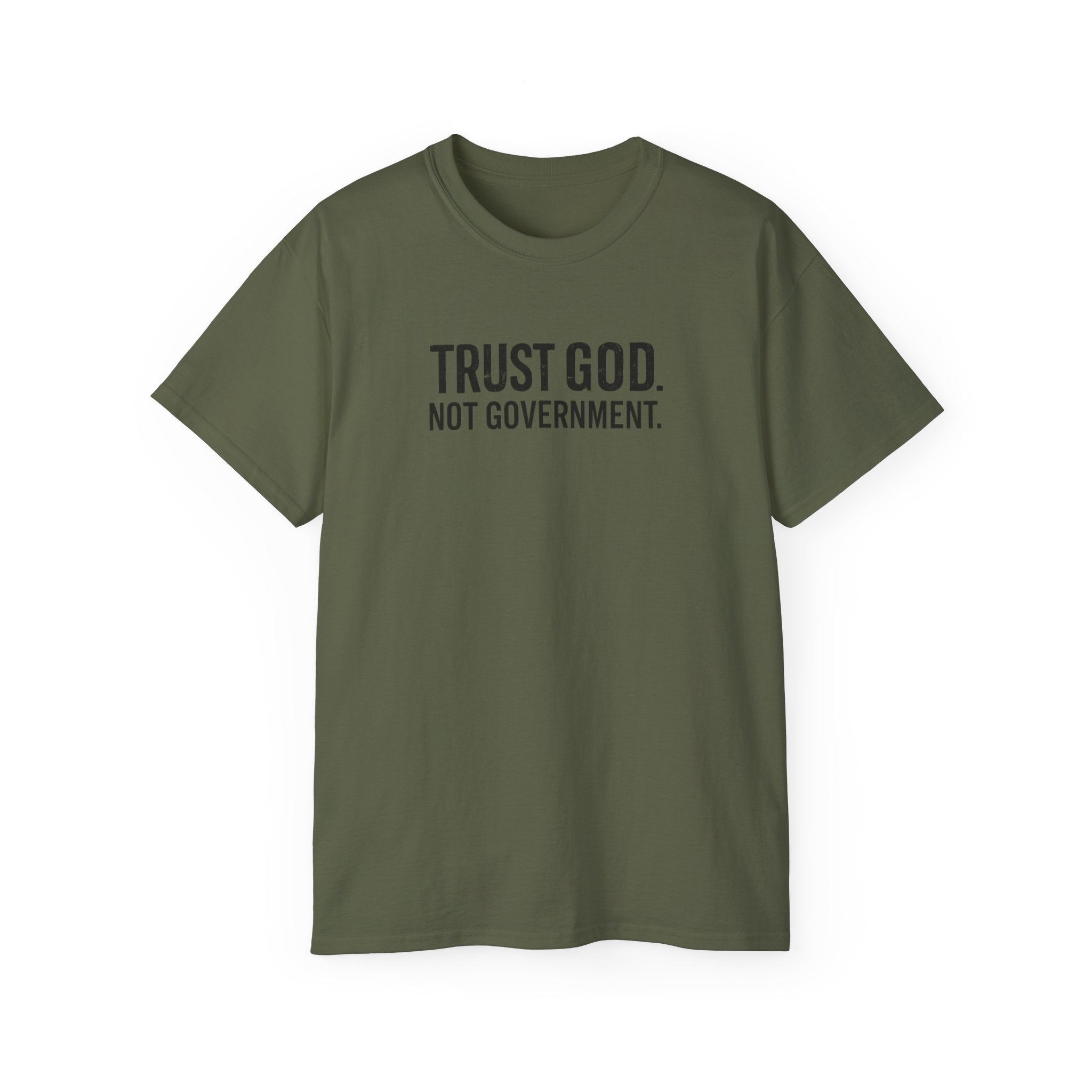 T-Shirt — "Trust God. Not Government." Patriotic American Flag Tee