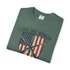 I Love One Woman And Lots Of Guns T-Shirt — American Flag Shield Patriotic Gun Lover Tee