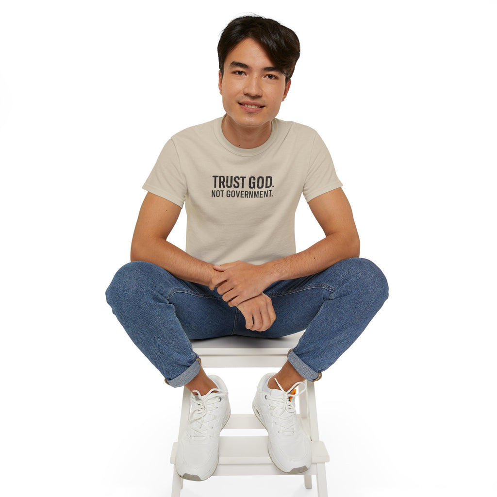 T-Shirt — "Trust God. Not Government." Patriotic American Flag Tee