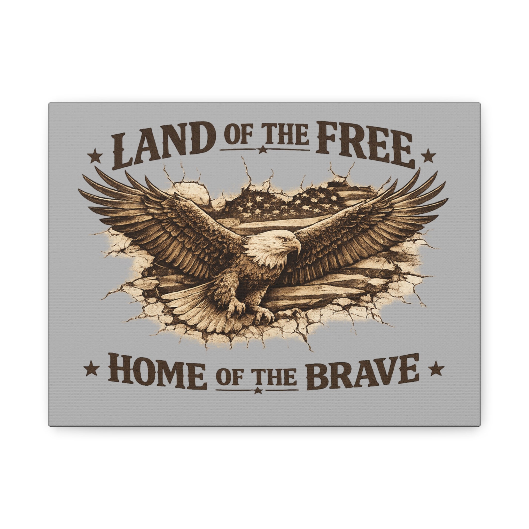 Patriotic Eagle Canvas - "Land of the Free, Home of the Brave" Matte Stretched Wall Art