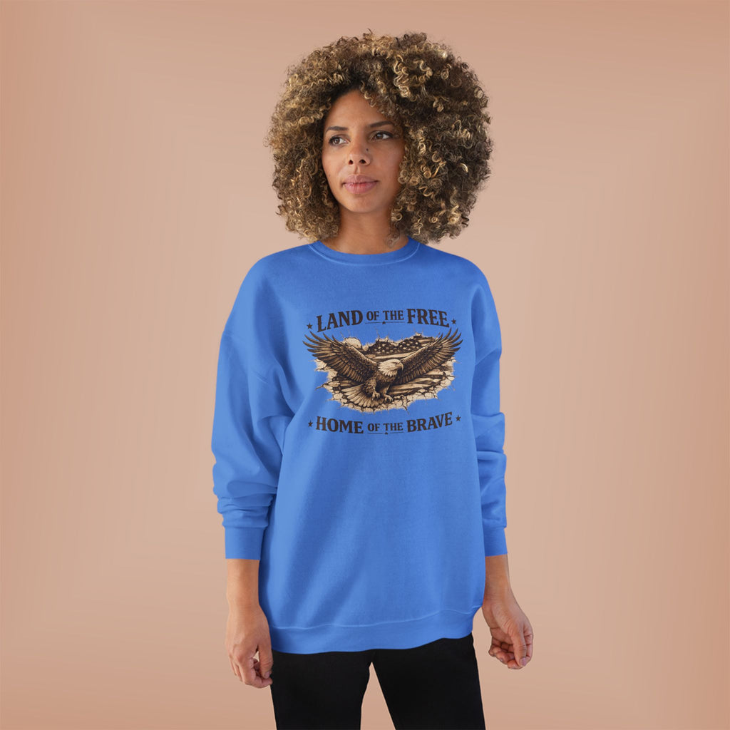 Patriotic Eagle Crewneck Sweatshirt — "Land of the Free, Home of the Brave"