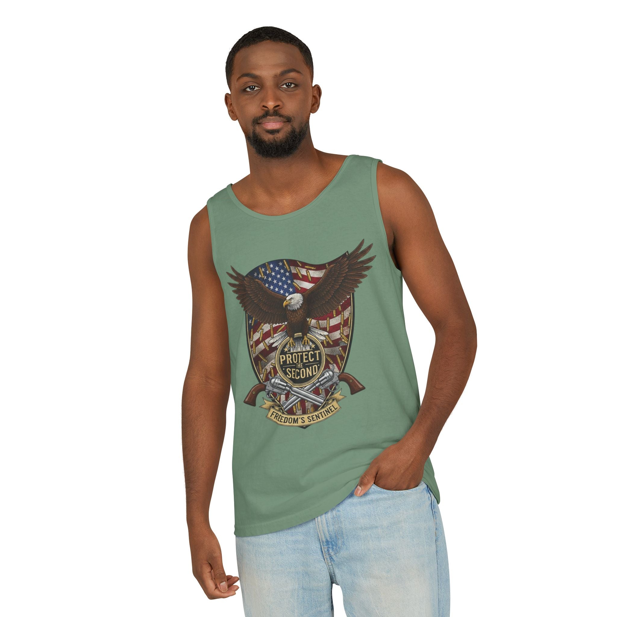Second Amendment Eagle Tank Top – Protect the Second Patriotic American Flag Design