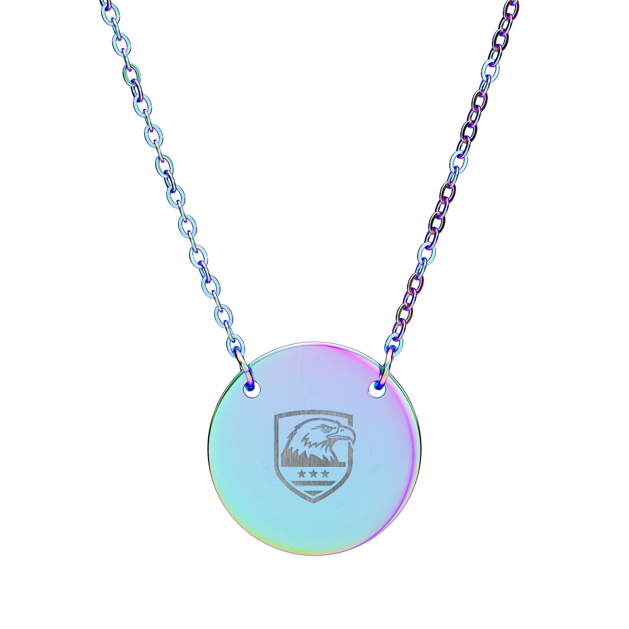 Engraved Patriotic Eagle Circle Pendant Necklace — Custom Crest Disc Jewelry