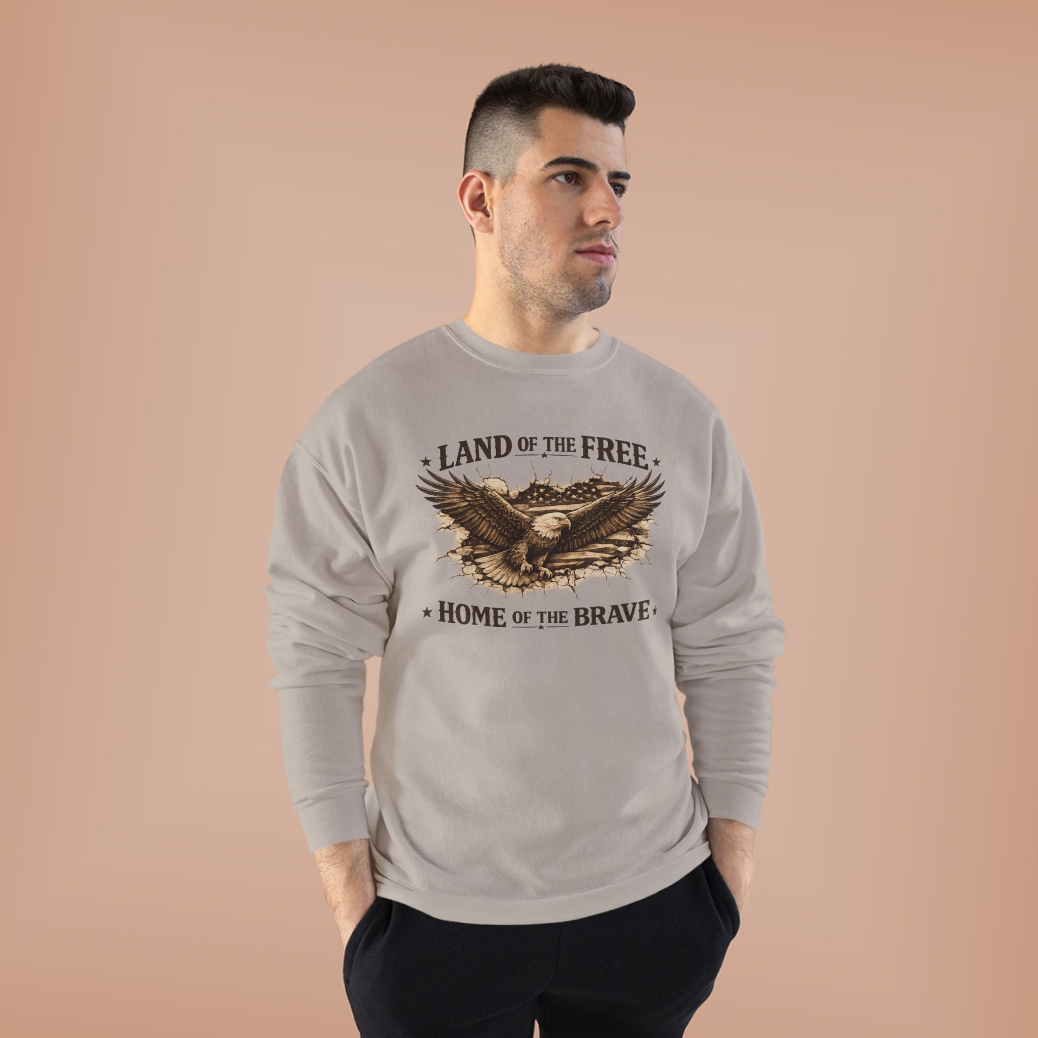 Patriotic Eagle Crewneck Sweatshirt — "Land of the Free, Home of the Brave"