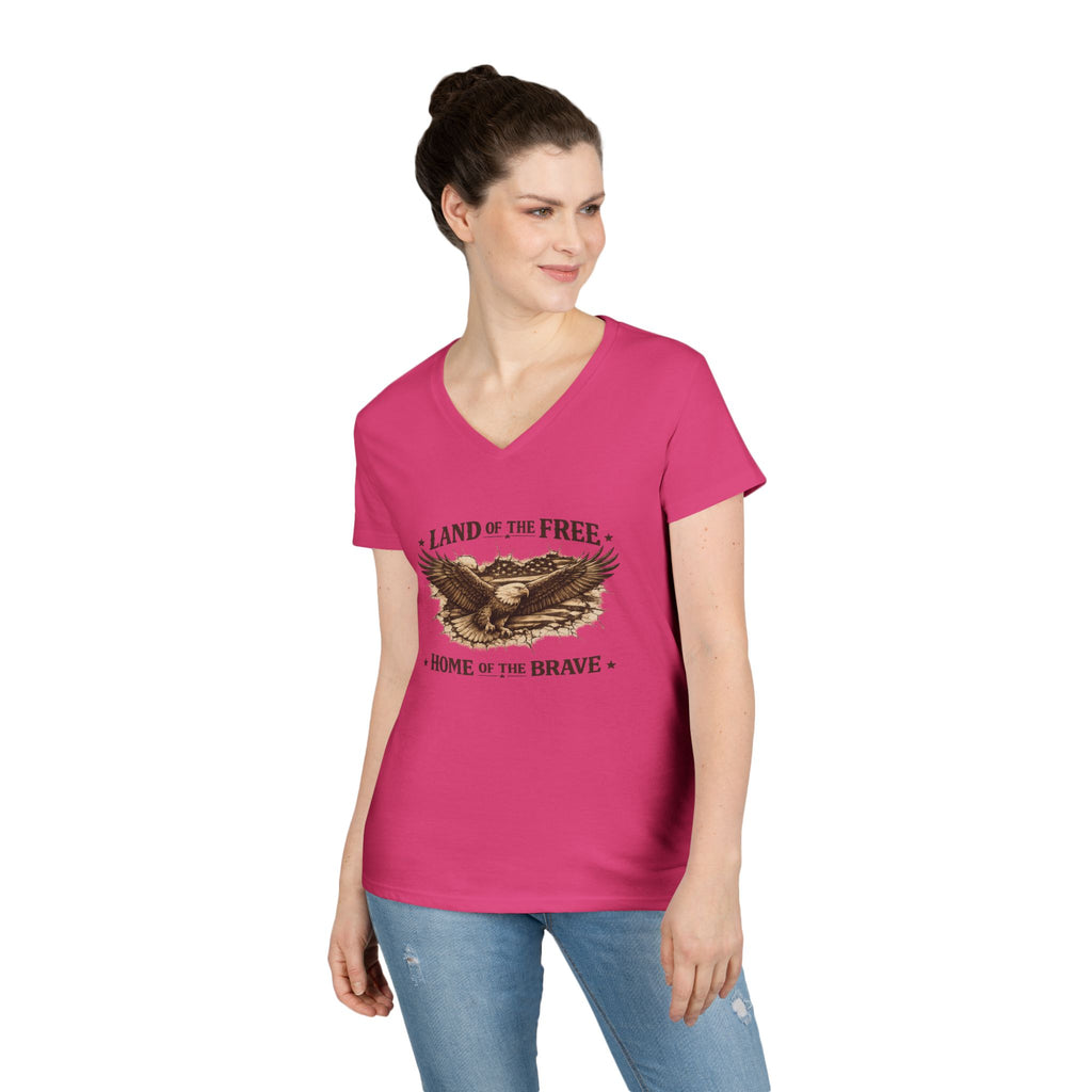 Patriotic Eagle V-Neck Tee — "Land of the Free, Home of the Brave"