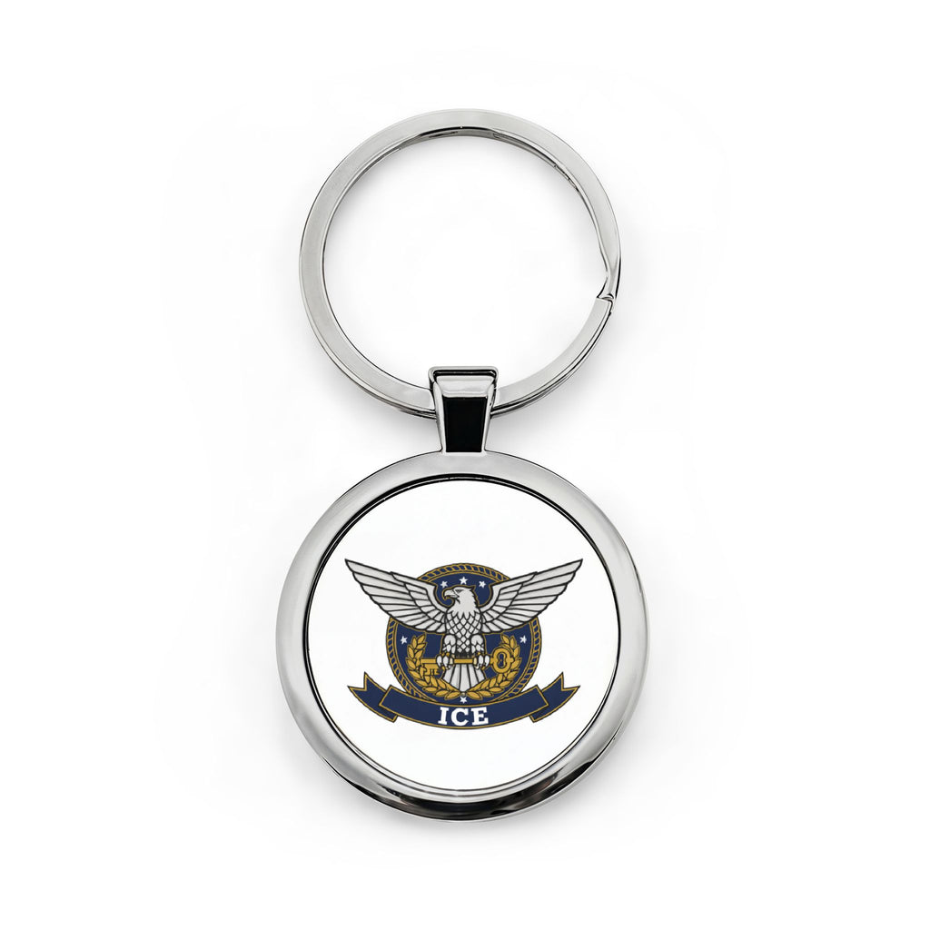 ICE Emblem Round Stainless Steel Keychain — Law Enforcement Badge Keyring