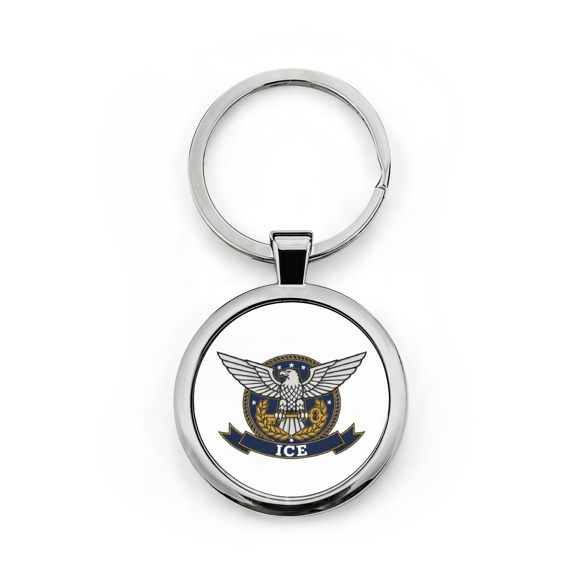 ICE Emblem Round Stainless Steel Keychain — Law Enforcement Badge Keyring