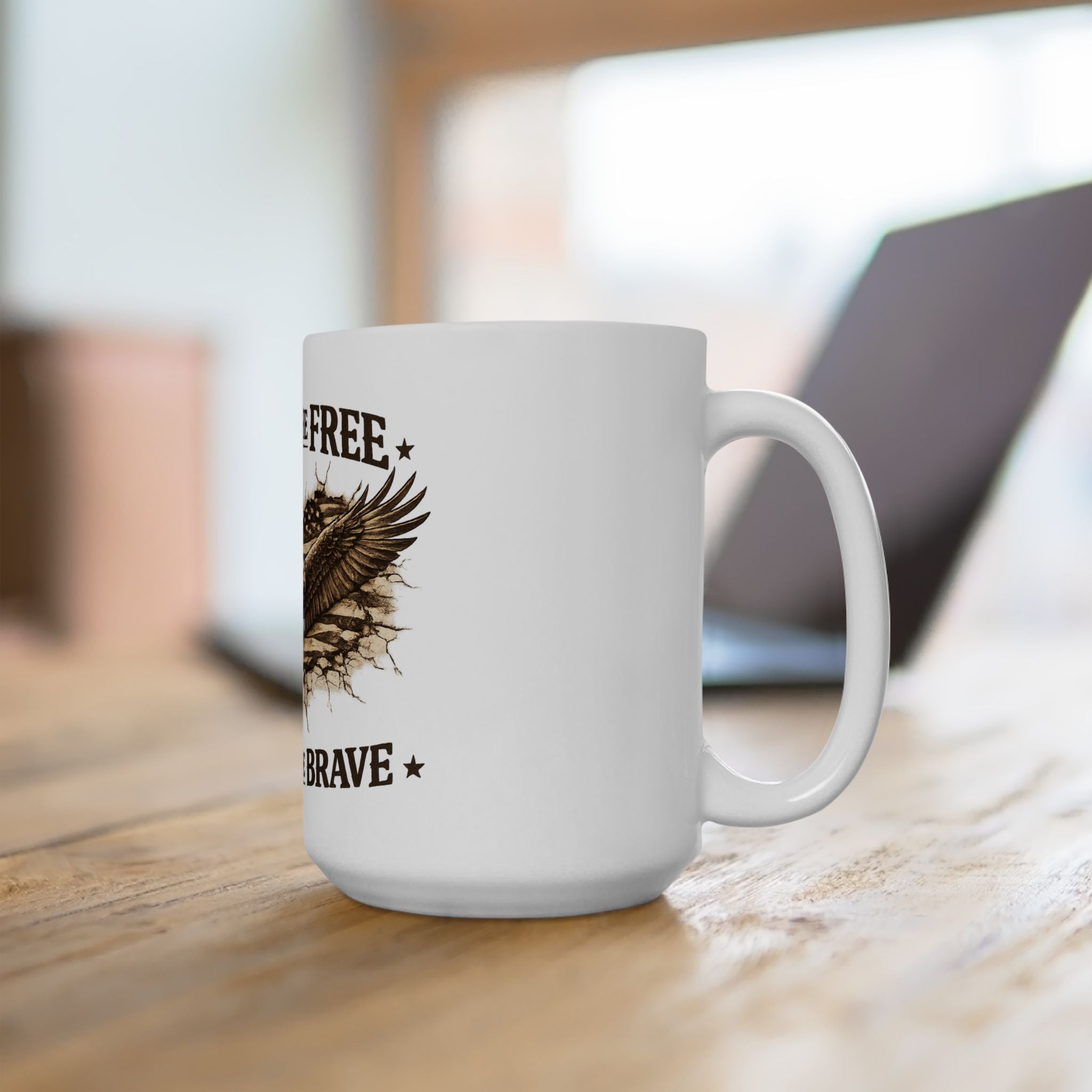 Patriotic Eagle Mug - "Land of the Free, Home of the Brave" Ceramic Coffee Cup (11oz/15oz)