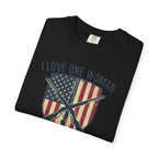 I Love One Woman And Lots Of Guns T-Shirt — American Flag Shield Patriotic Gun Lover Tee