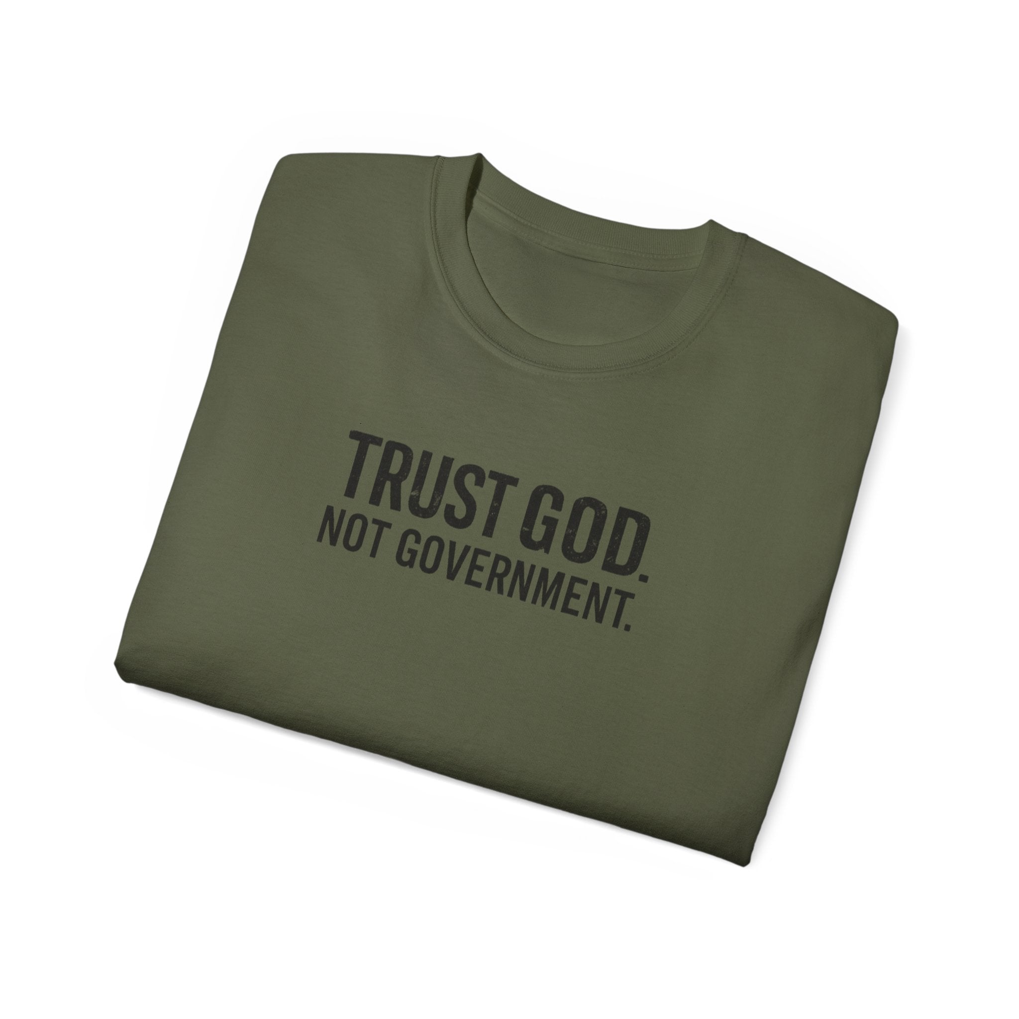 T-Shirt — "Trust God. Not Government." Patriotic American Flag Tee
