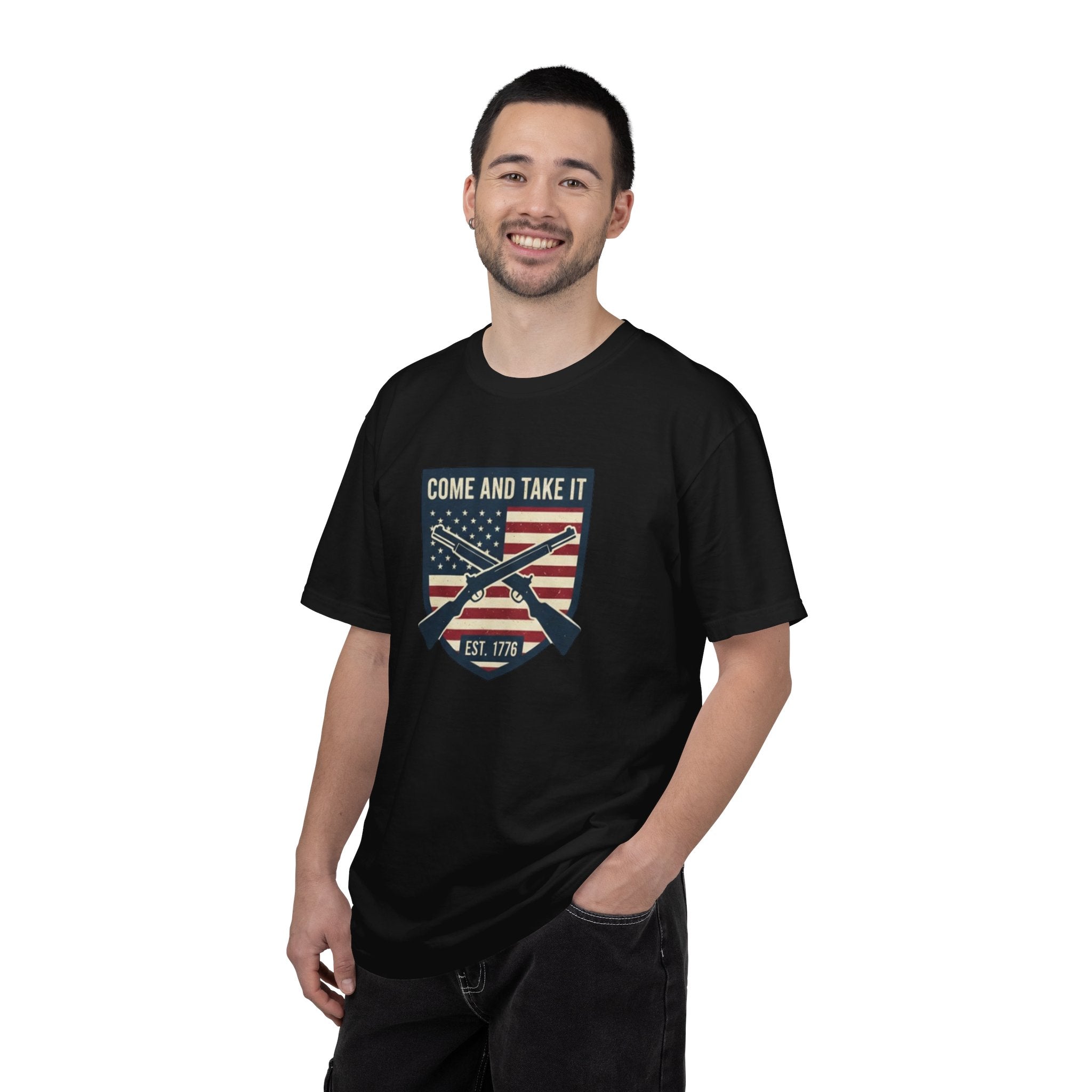 Come and Take It T-Shirt — American Flag Rifle Badge Tee