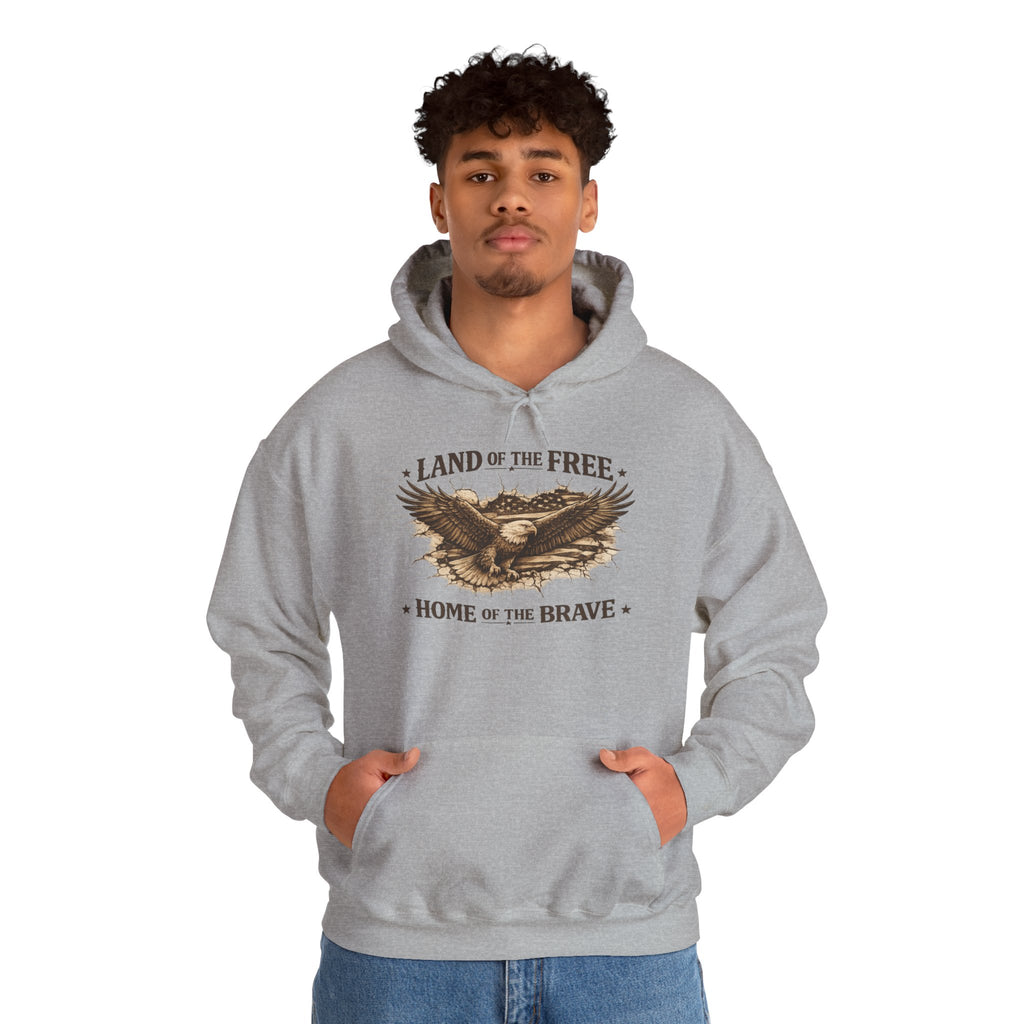 Patriotic Eagle Hoodie - "Land of the Free, Home of the Brave" Vintage American Sweatshirt