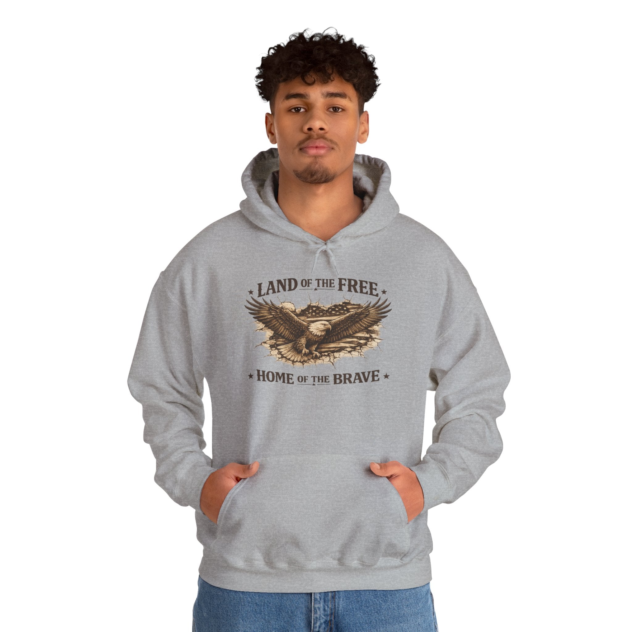 Patriotic Eagle Hoodie - "Land of the Free, Home of the Brave" Vintage American Sweatshirt