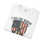 I Love One Woman And Lots Of Guns T-Shirt — American Flag Shield Patriotic Gun Lover Tee