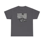 T-Shirt — "Guns, Whiskey, Beer & Liberty" Vintage Americana Design