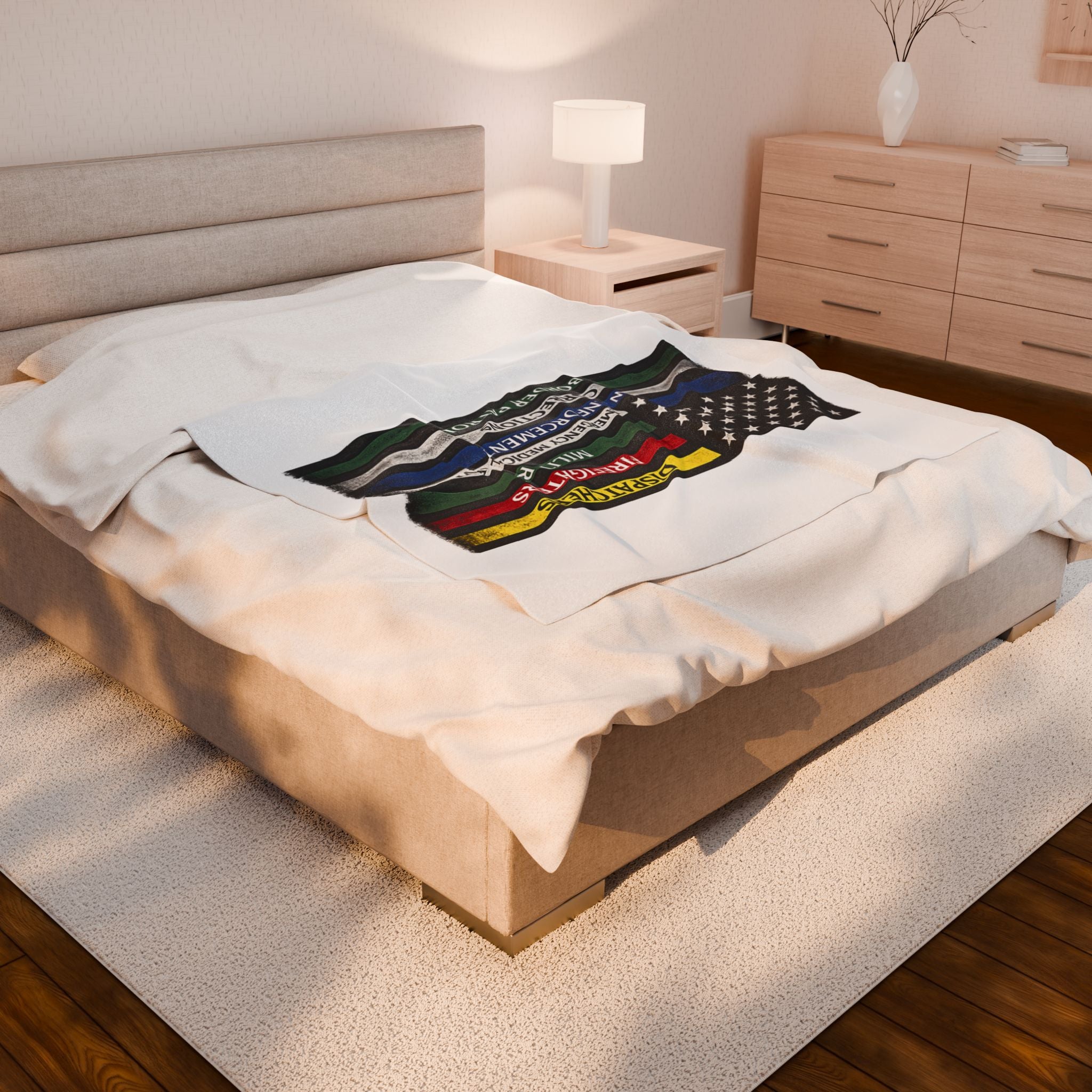 Velveteen Blanket — First Responder Thin Line Flag (Dispatchers, Firefighters, EMS, Police, Border Patrol)