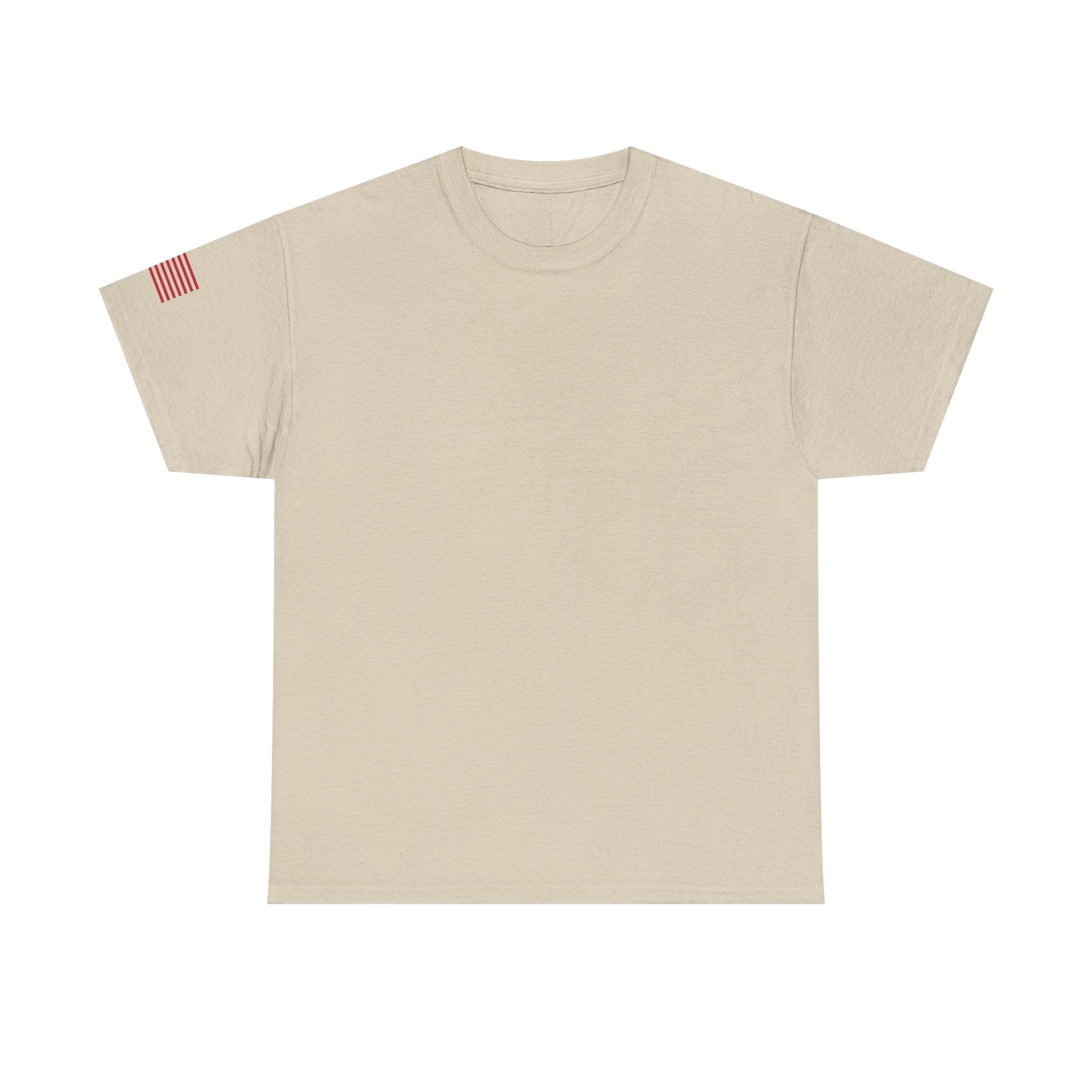 Skull Flag T-Shirt — Military Helmet, Crossed Rifles & Distressed American Flag Back Print