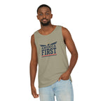 America First Tank Top — Patriotic USA Flag Graphic Sleeveless Tee