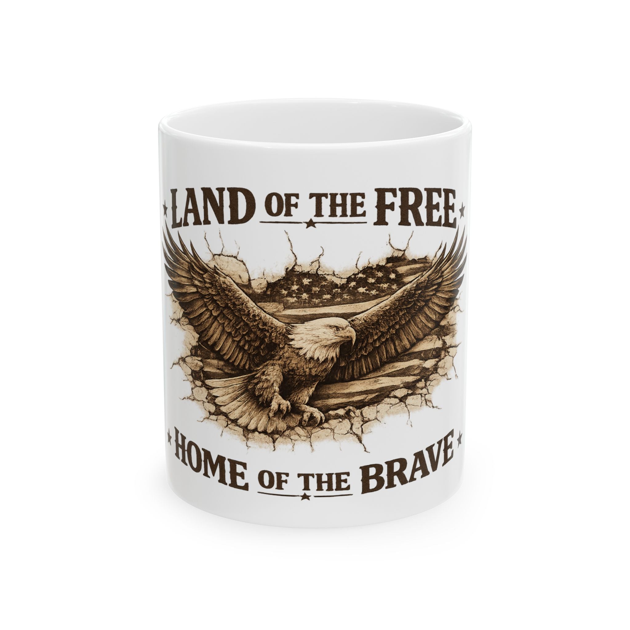 Patriotic Eagle Mug - "Land of the Free, Home of the Brave" Ceramic Coffee Cup (11oz/15oz)