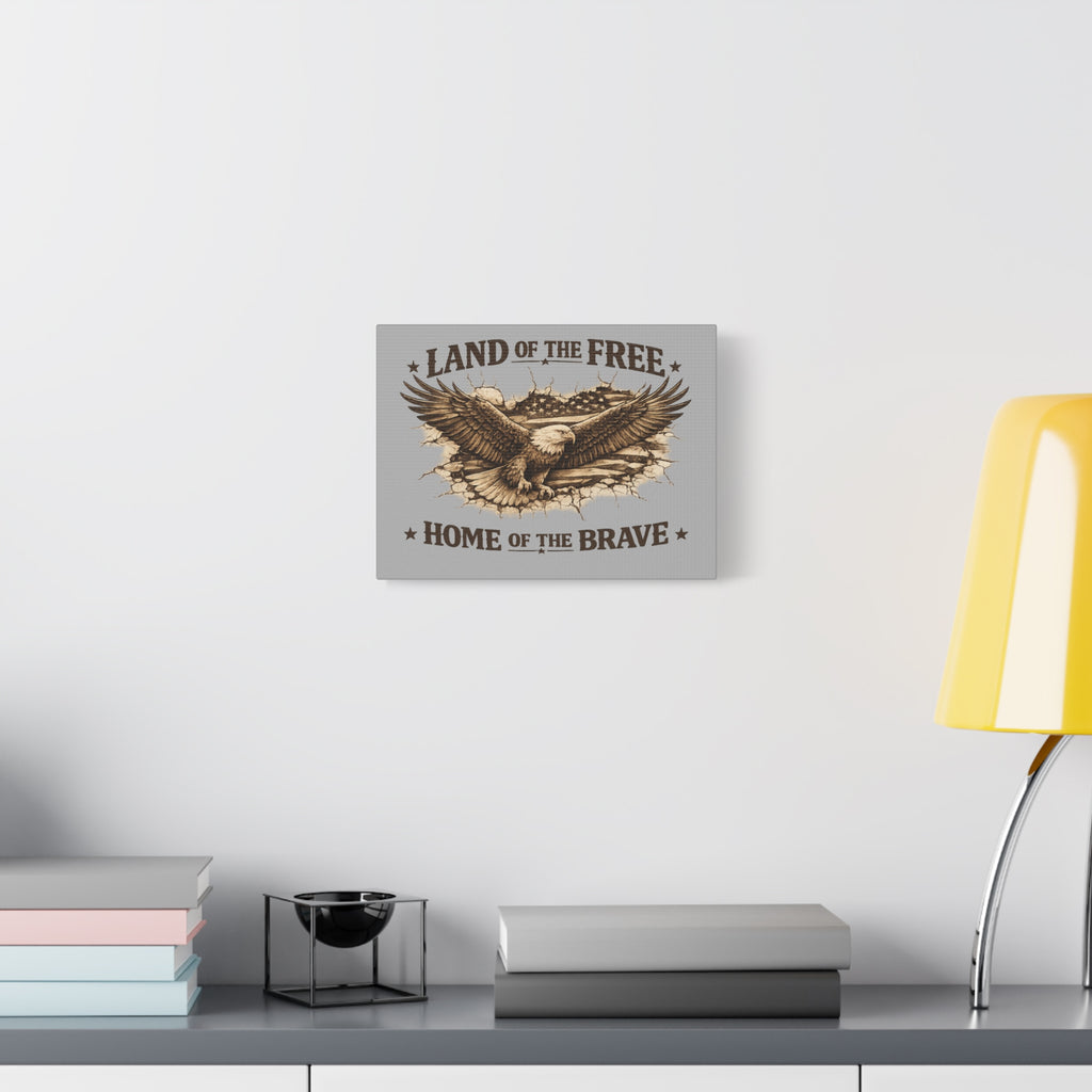 Patriotic Eagle Canvas - "Land of the Free, Home of the Brave" Matte Stretched Wall Art