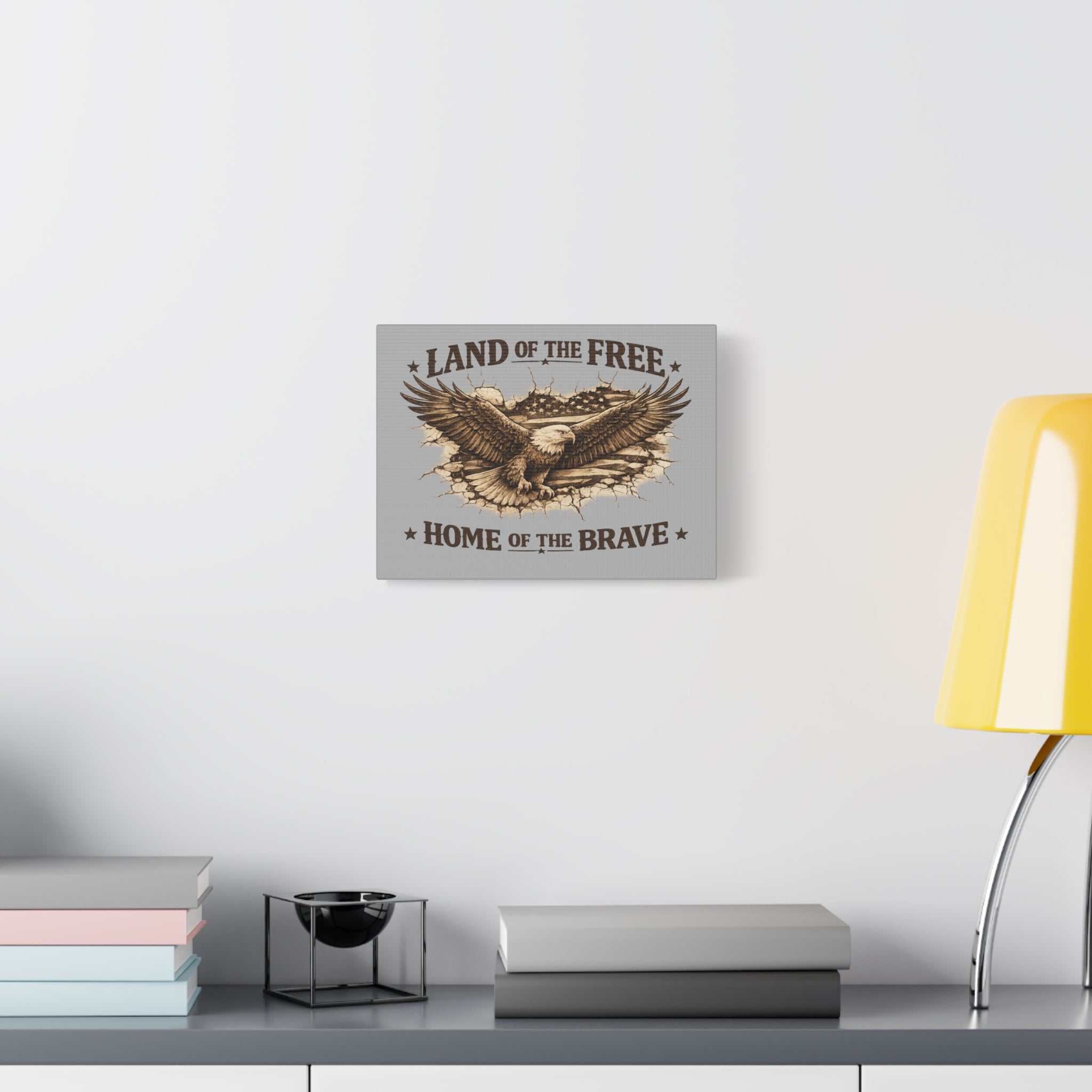 Patriotic Eagle Canvas - "Land of the Free, Home of the Brave" Matte Stretched Wall Art