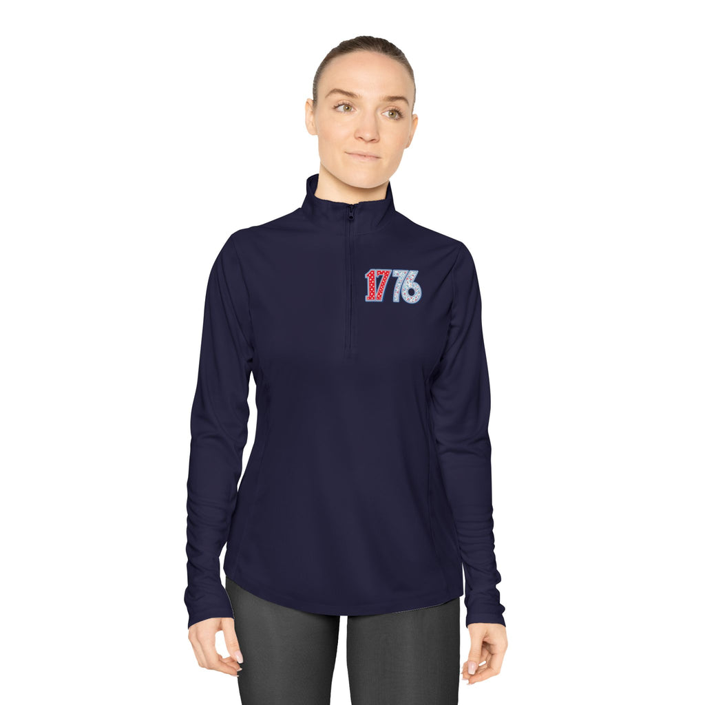 1776 Ladies Quarter-Zip Pullover — Women's Patriotic 4th of July Pullover