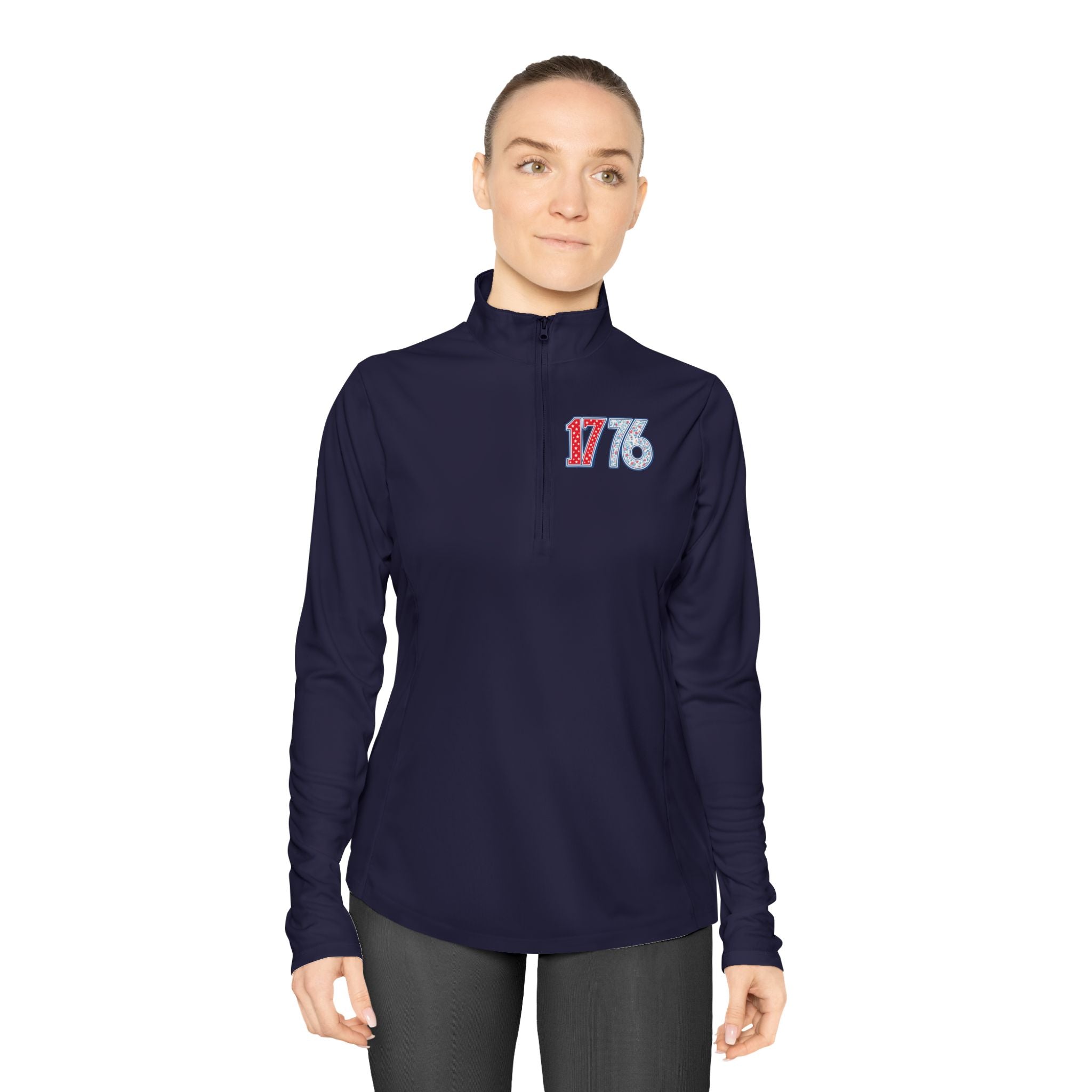 1776 Ladies Quarter-Zip Pullover — Women's Patriotic 4th of July Pullover