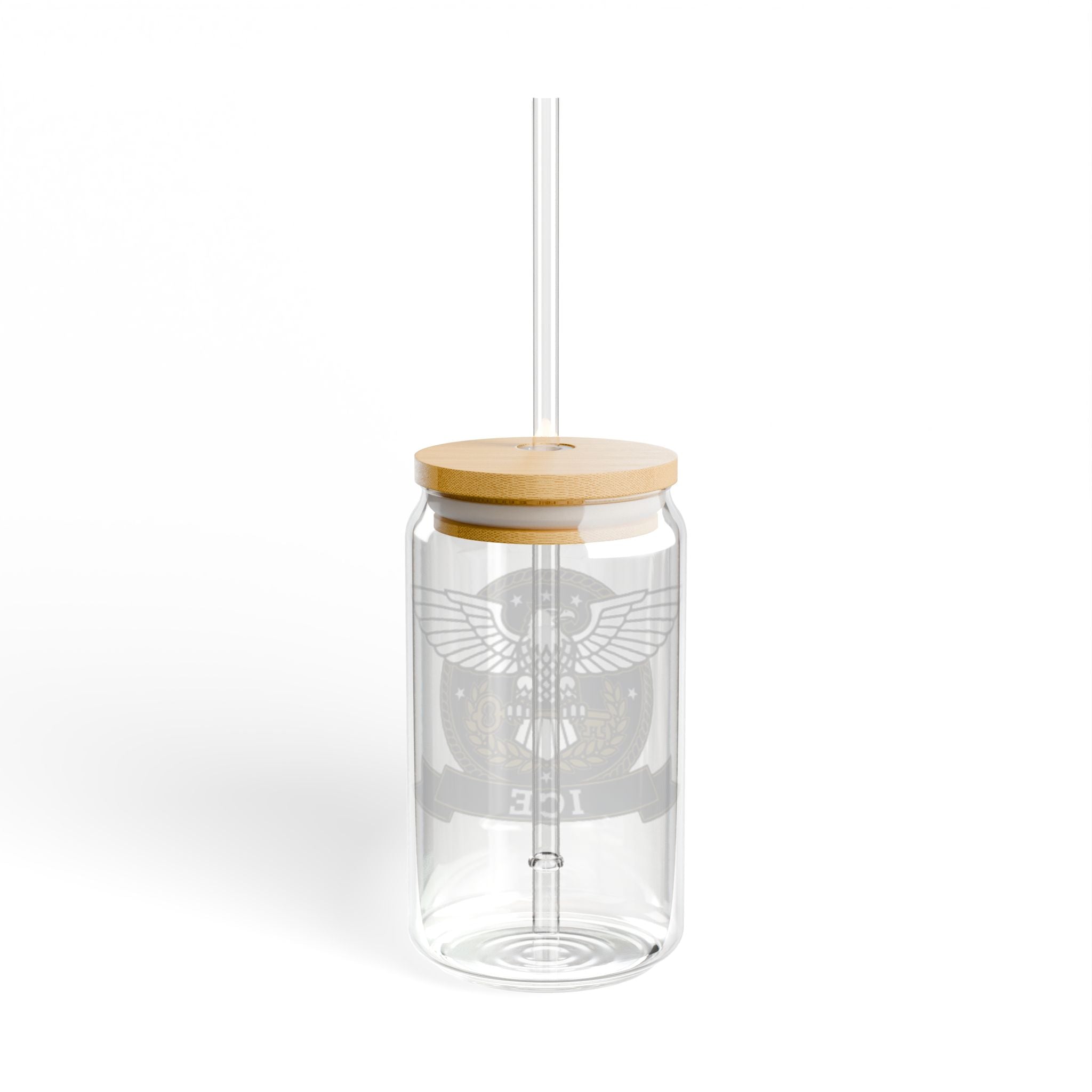 16oz Eagle Crest Sipper Glass with Bamboo Lid & Straw - Patriotic ICE Emblem