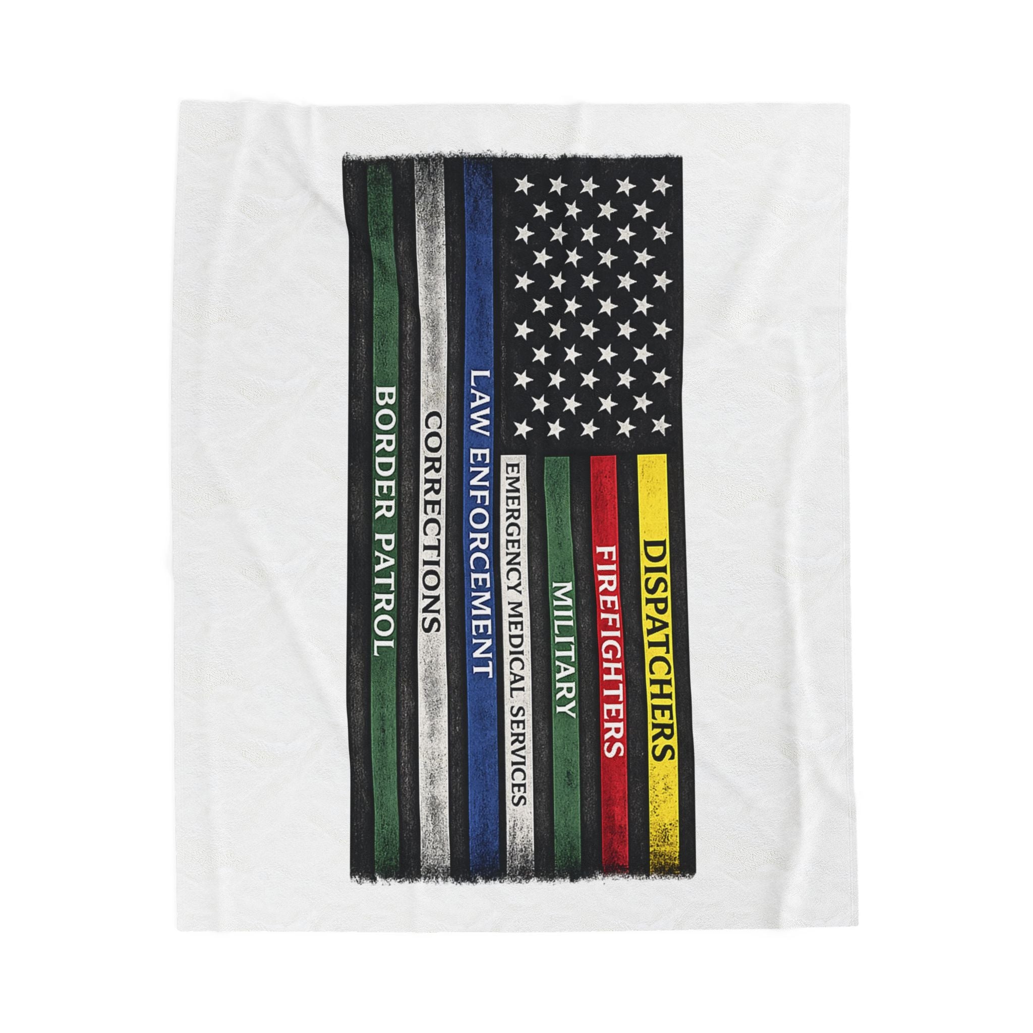 Velveteen Blanket — First Responder Thin Line Flag (Dispatchers, Firefighters, EMS, Police, Border Patrol)