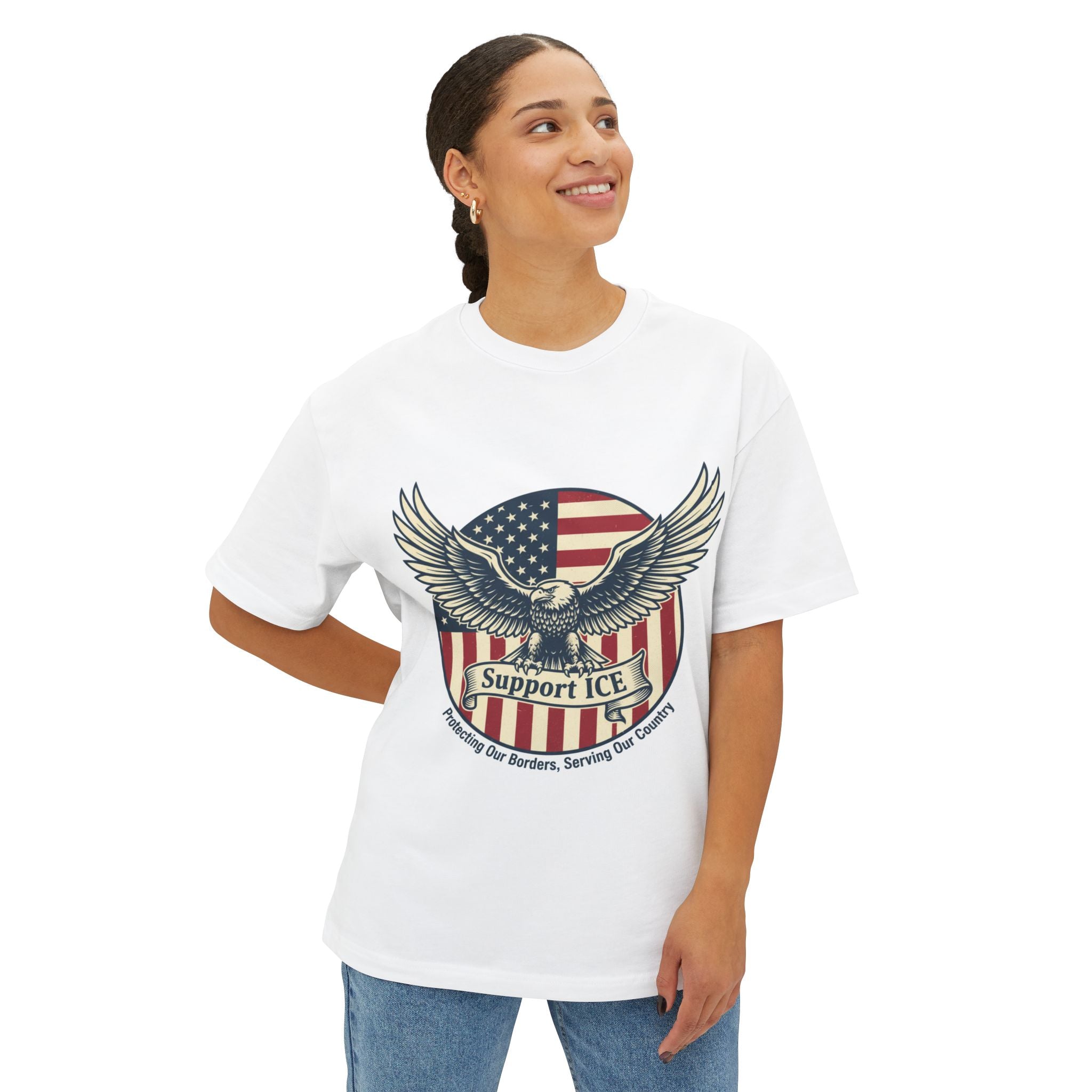 Support ICE + American Flag Oversized Boxy Tee