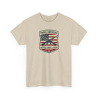 Patriotic Rifle Shield T‑Shirt — "Proud American Protect What’s Yours"