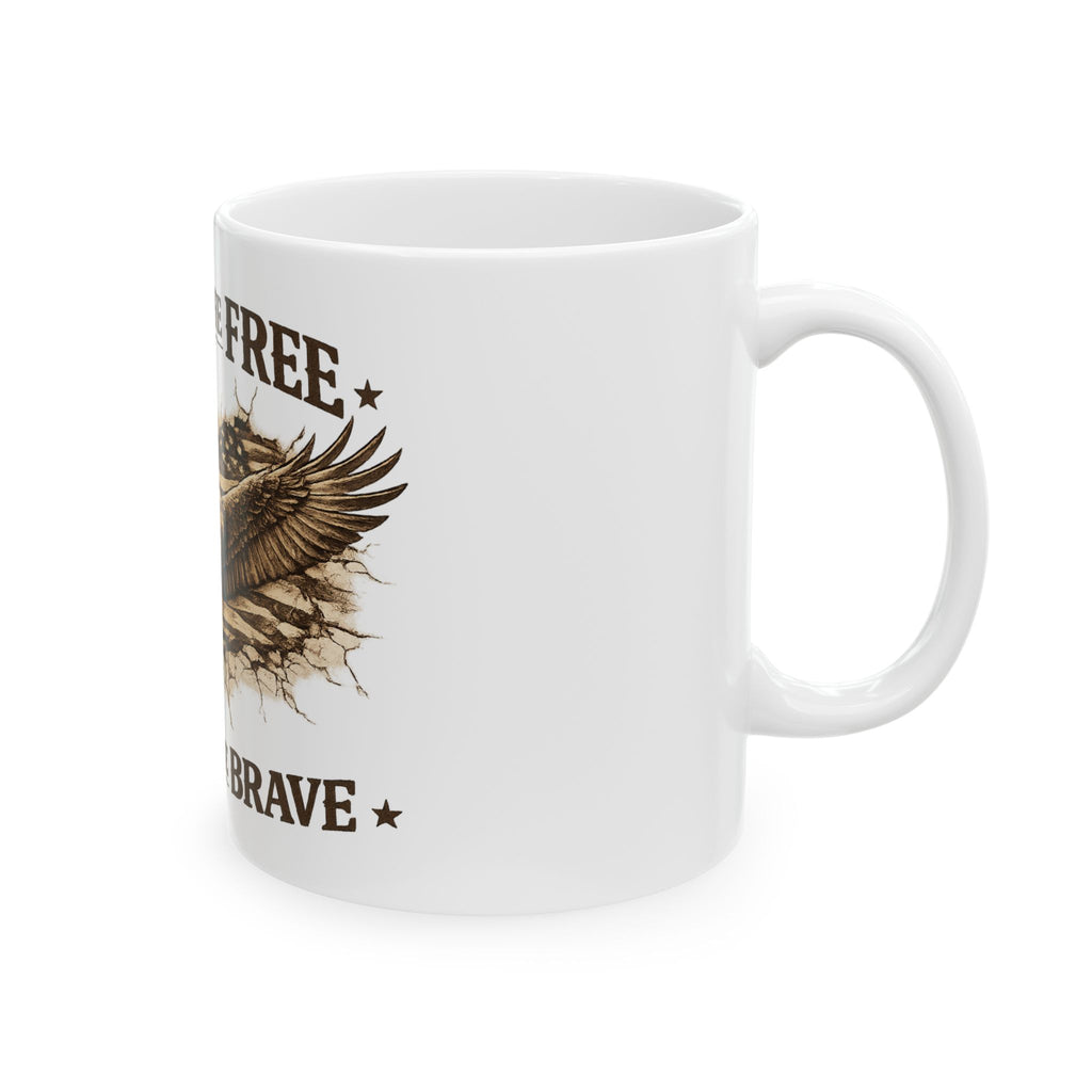 Patriotic Eagle Mug - "Land of the Free, Home of the Brave" Ceramic Coffee Cup (11oz/15oz)