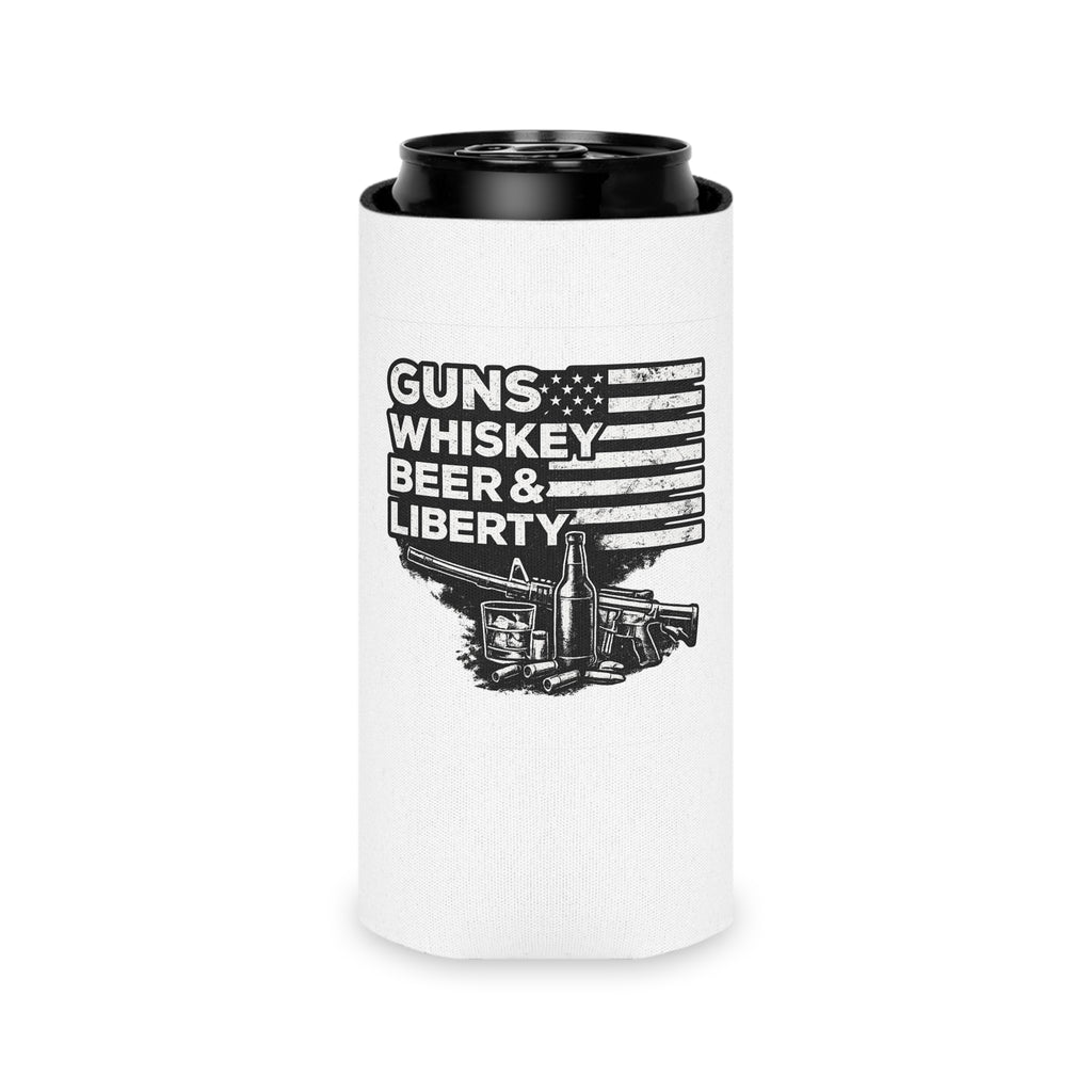 Can Cooler — "Guns Whiskey Beer & Liberty" Patriotic Outdoor Drink Koozie