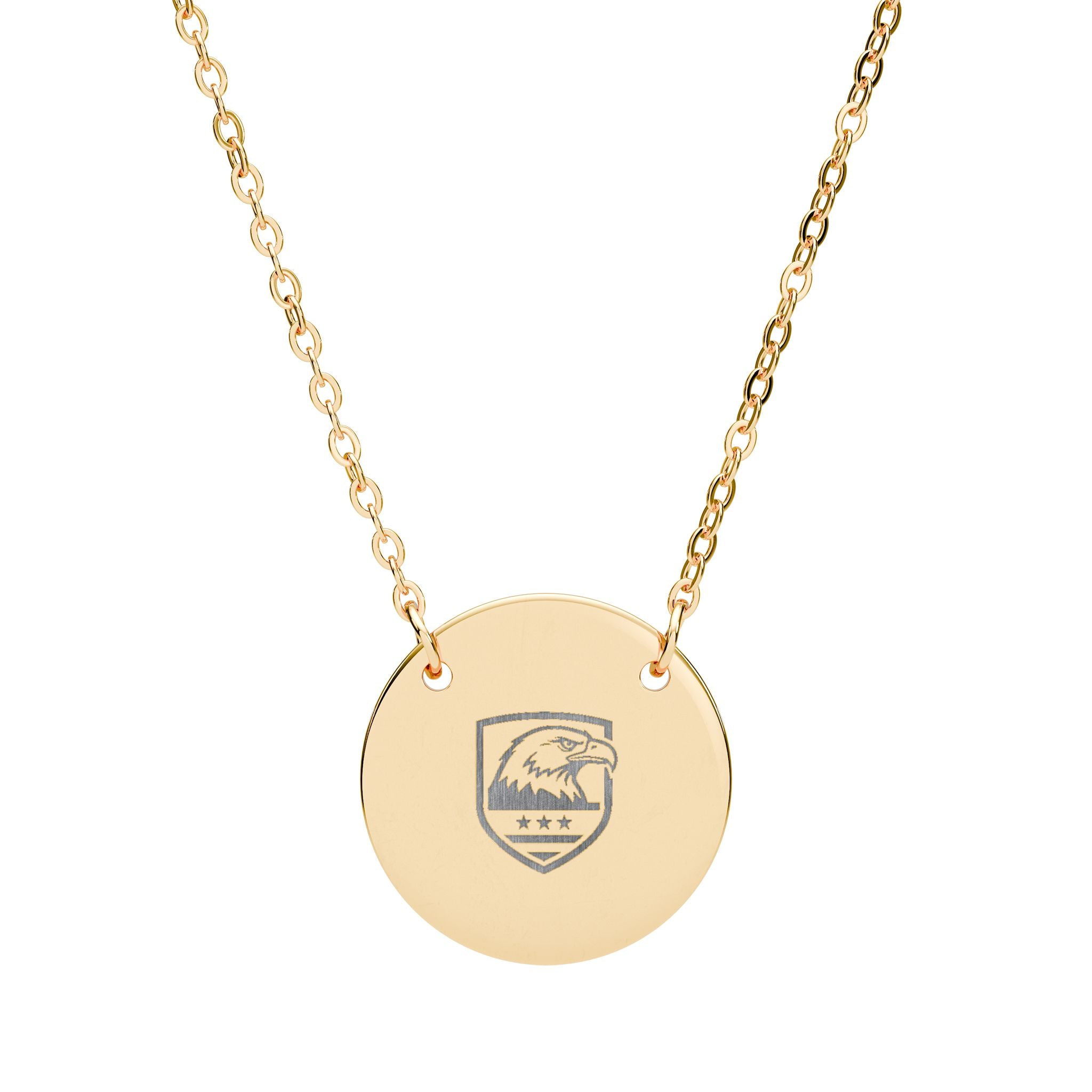 Engraved Patriotic Eagle Circle Pendant Necklace — Custom Crest Disc Jewelry