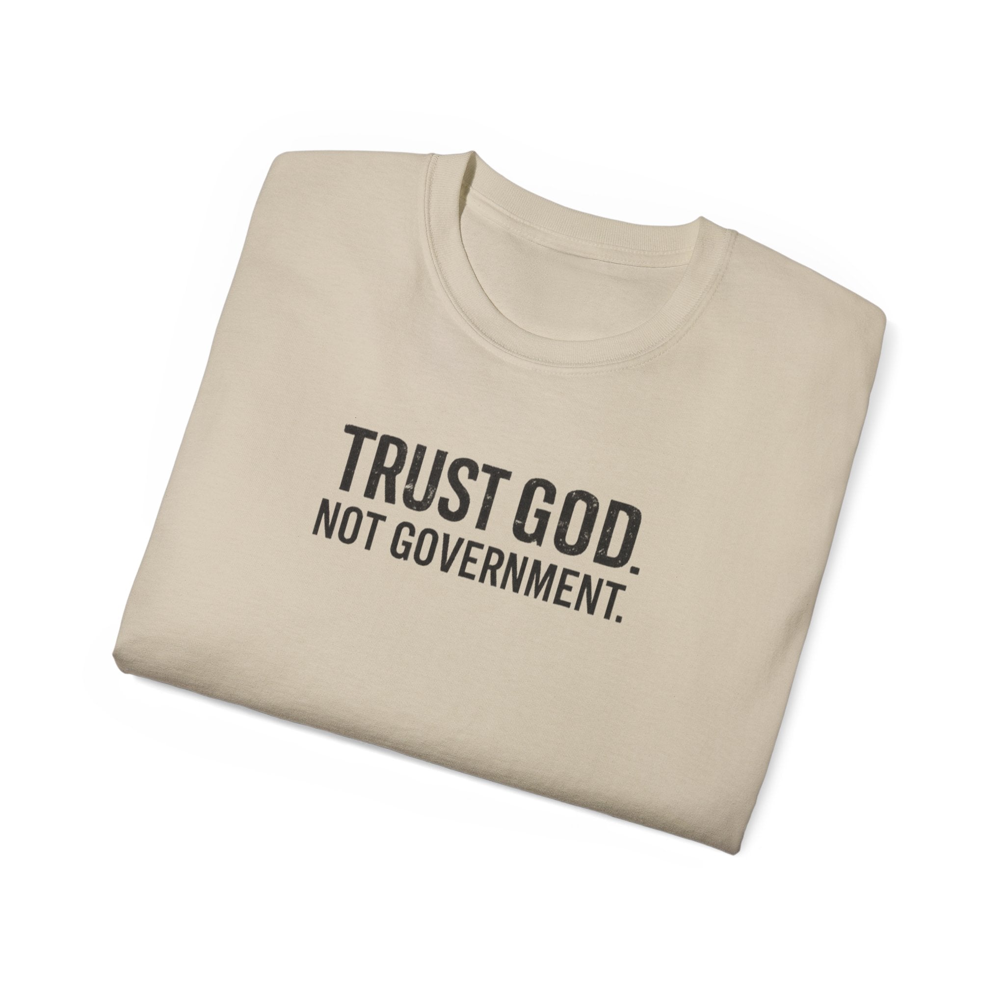 T-Shirt — "Trust God. Not Government." Patriotic American Flag Tee