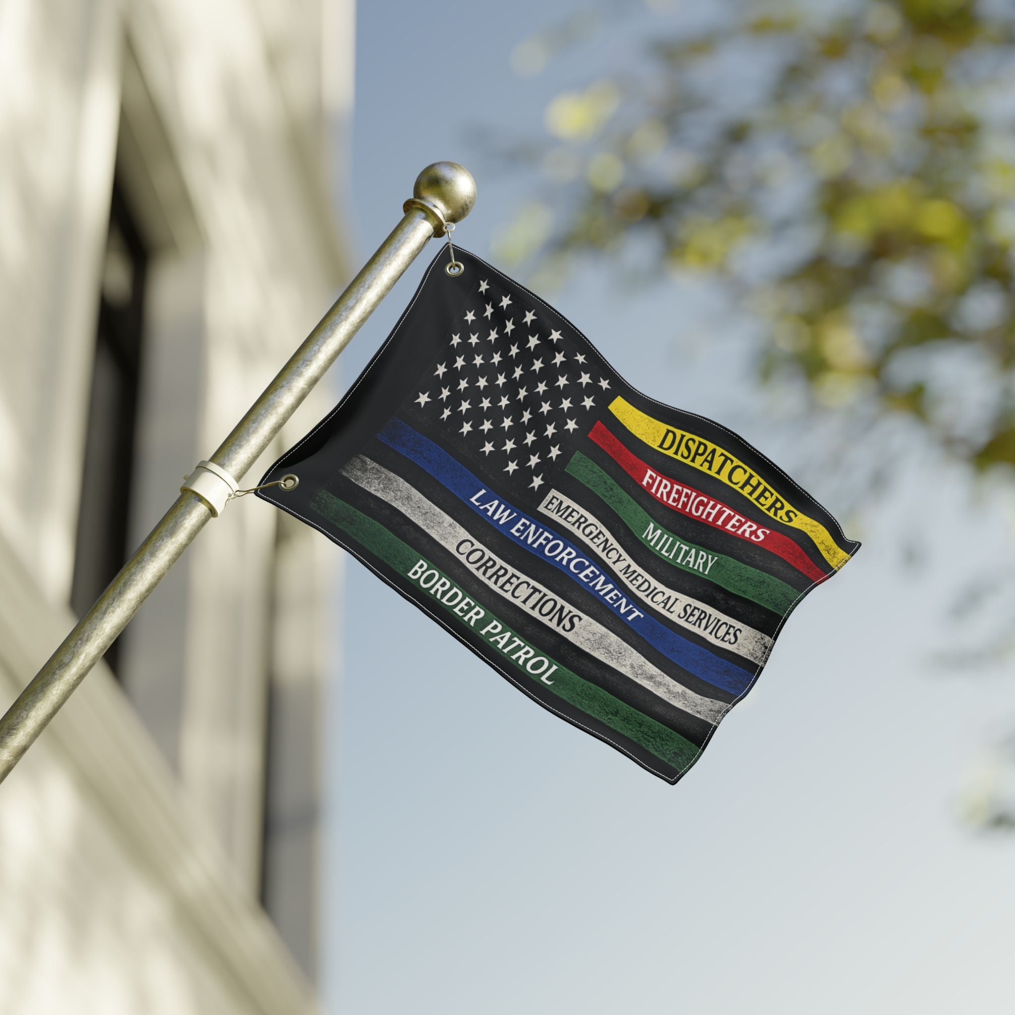 American Tribute Flag — Thin Line Service Stripes (Dispatchers, Firefighters, Military, EMS, Law Enforcement, Corrections, Border [...]