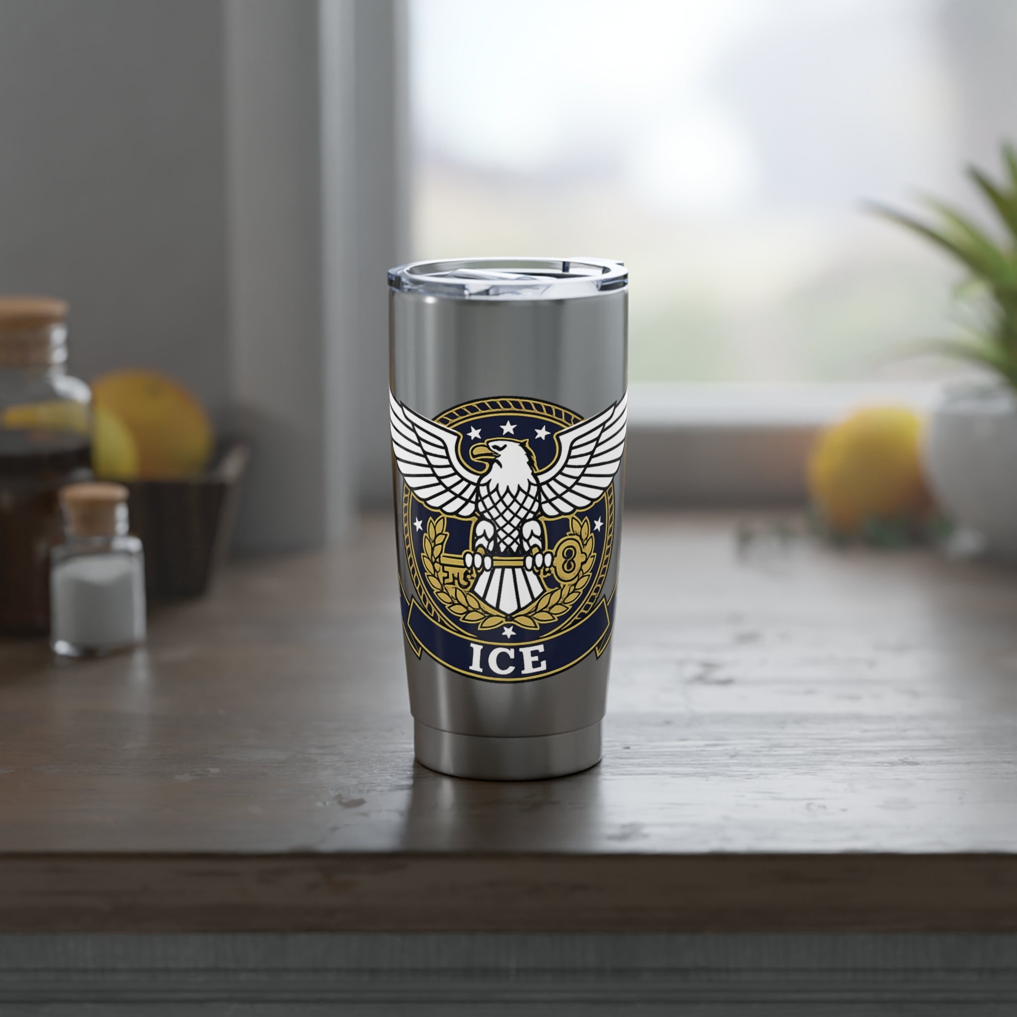 "ICE" Eagle Emblem Patriotic Tumbler — 20oz Insulated Travel Cup