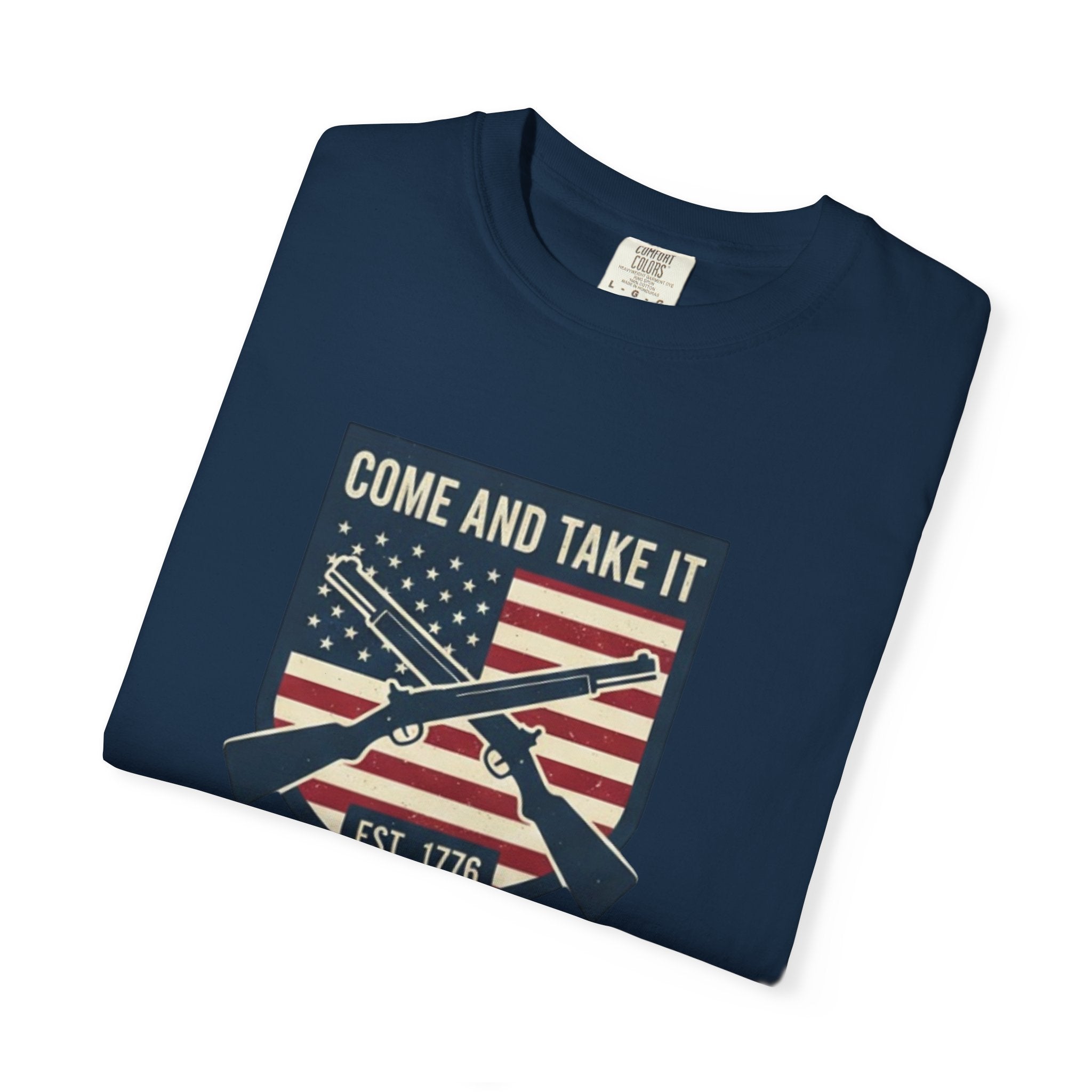 Come and Take It T-Shirt — American Flag Rifle Badge Tee