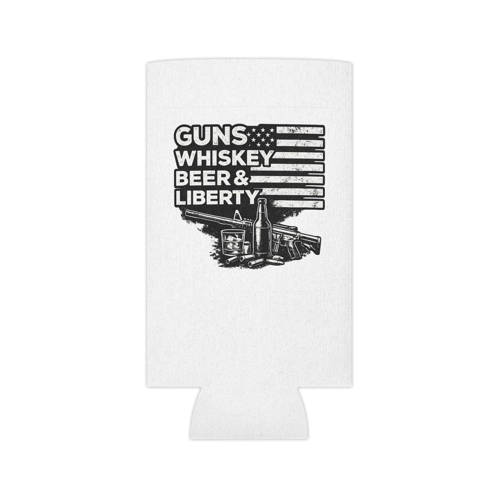 Can Cooler — "Guns Whiskey Beer & Liberty" Patriotic Outdoor Drink Koozie