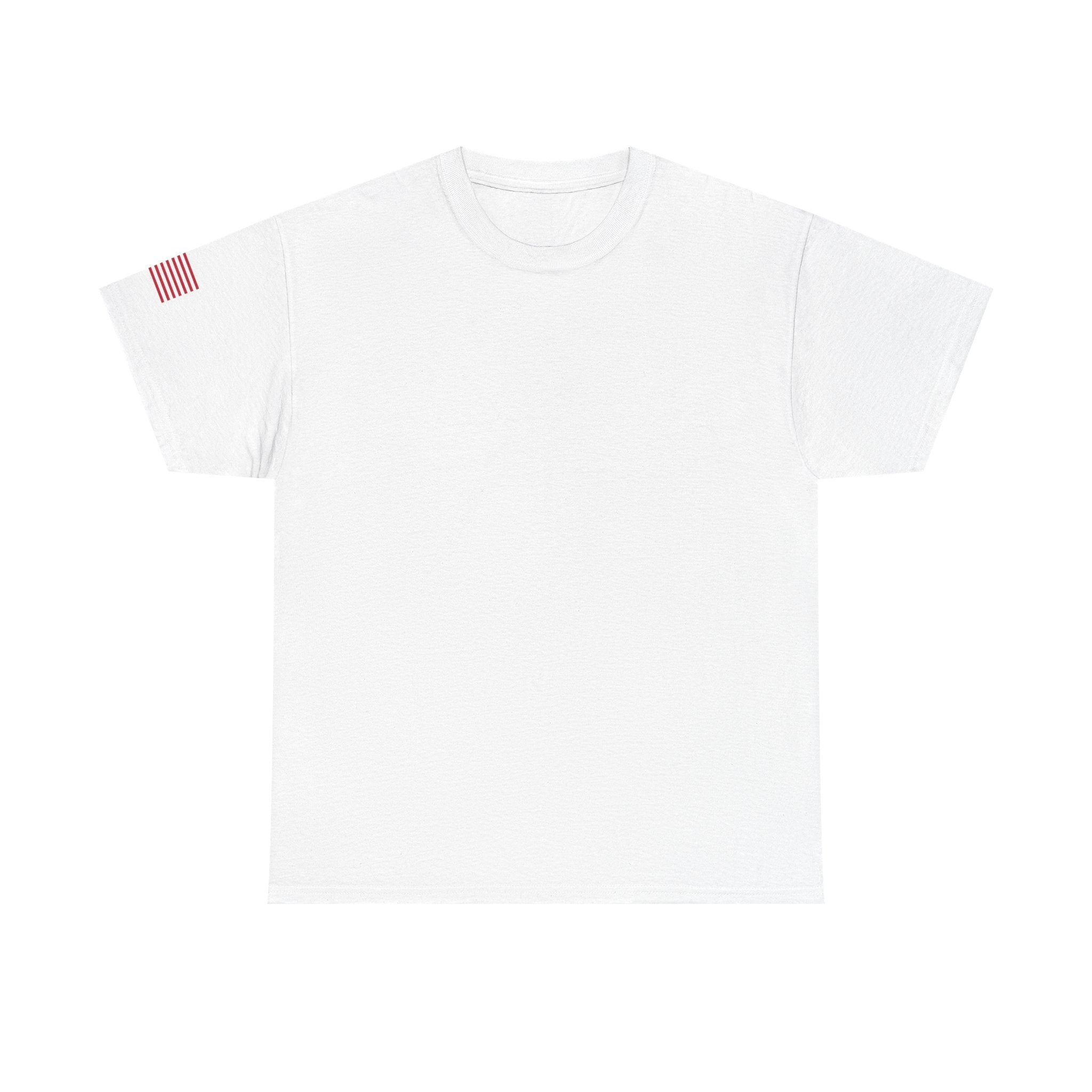 Skull Flag T-Shirt — Military Helmet, Crossed Rifles & Distressed American Flag Back Print