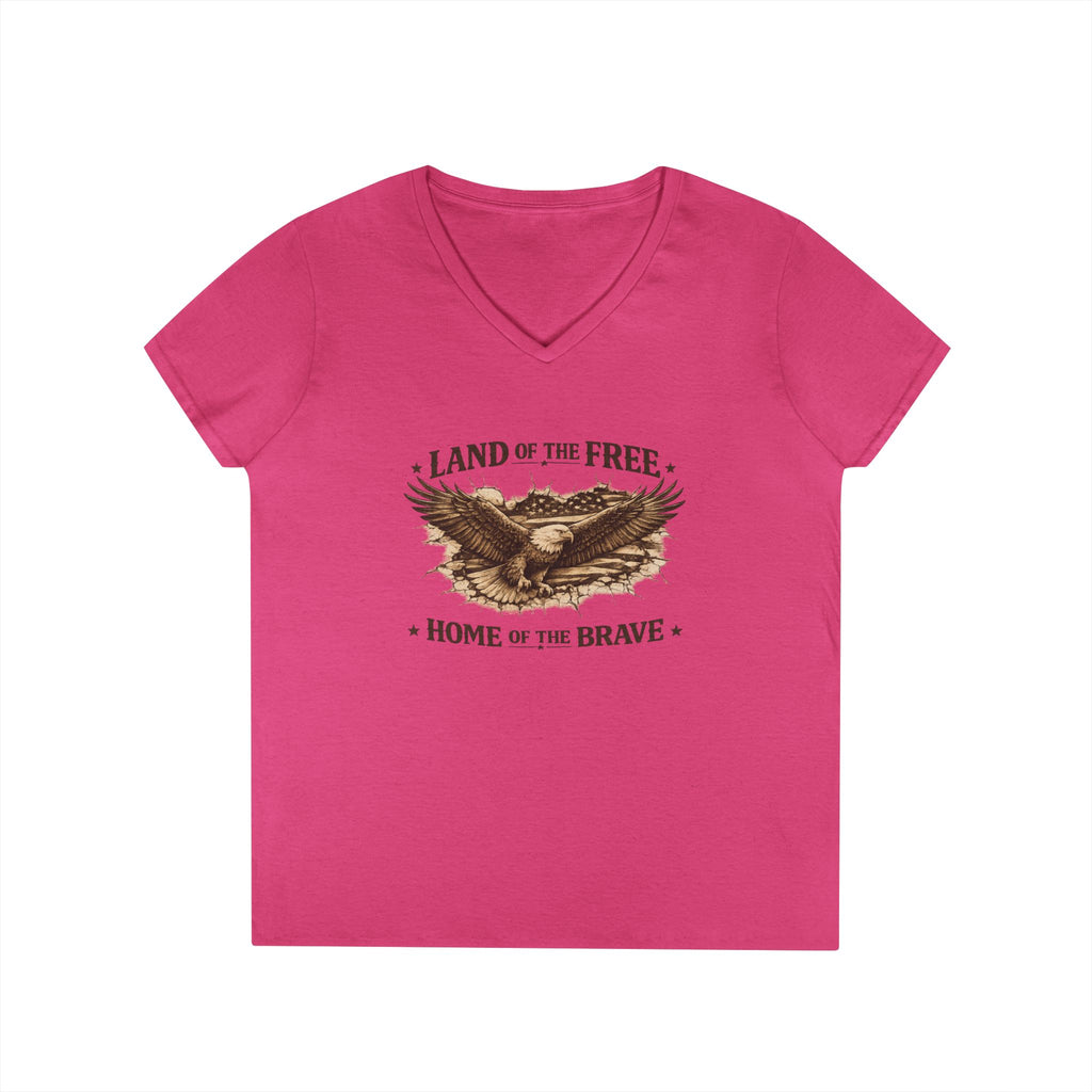 Patriotic Eagle V-Neck Tee — "Land of the Free, Home of the Brave"