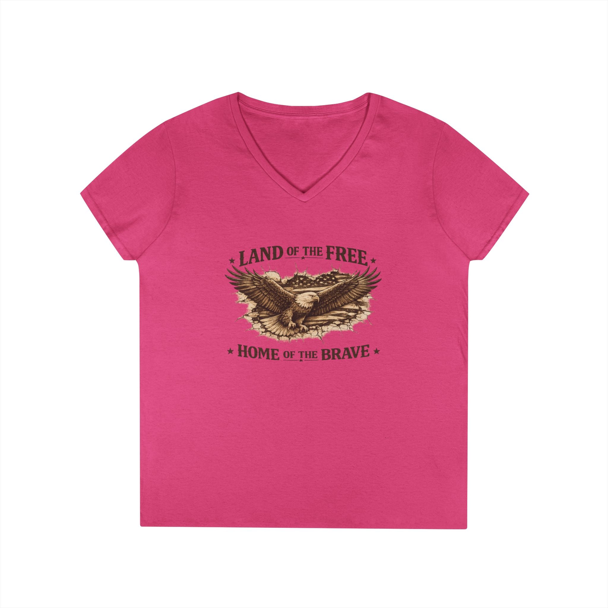 Patriotic Eagle V-Neck Tee — "Land of the Free, Home of the Brave"