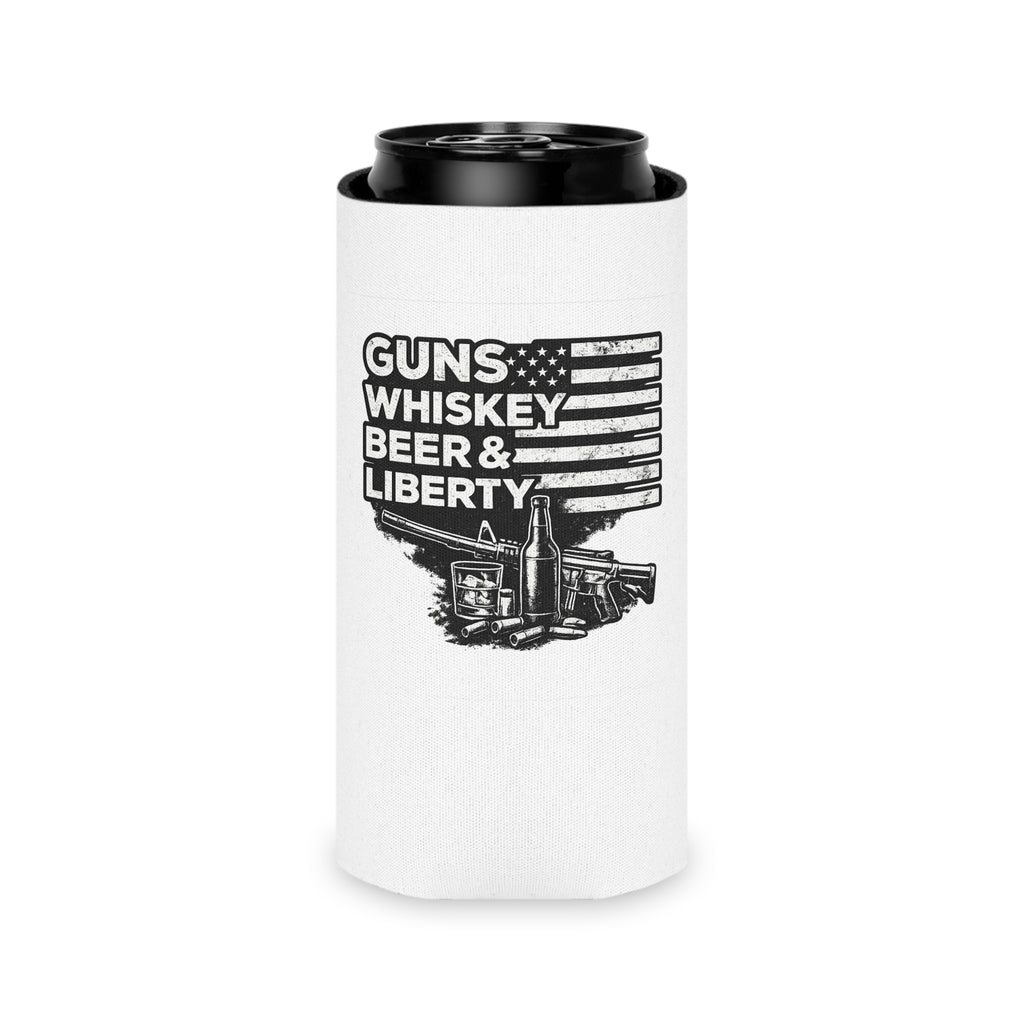 Can Cooler — "Guns Whiskey Beer & Liberty" Patriotic Outdoor Drink Koozie