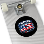 I Support ICE Round Vinyl Sticker — Patriotic American Flag Design