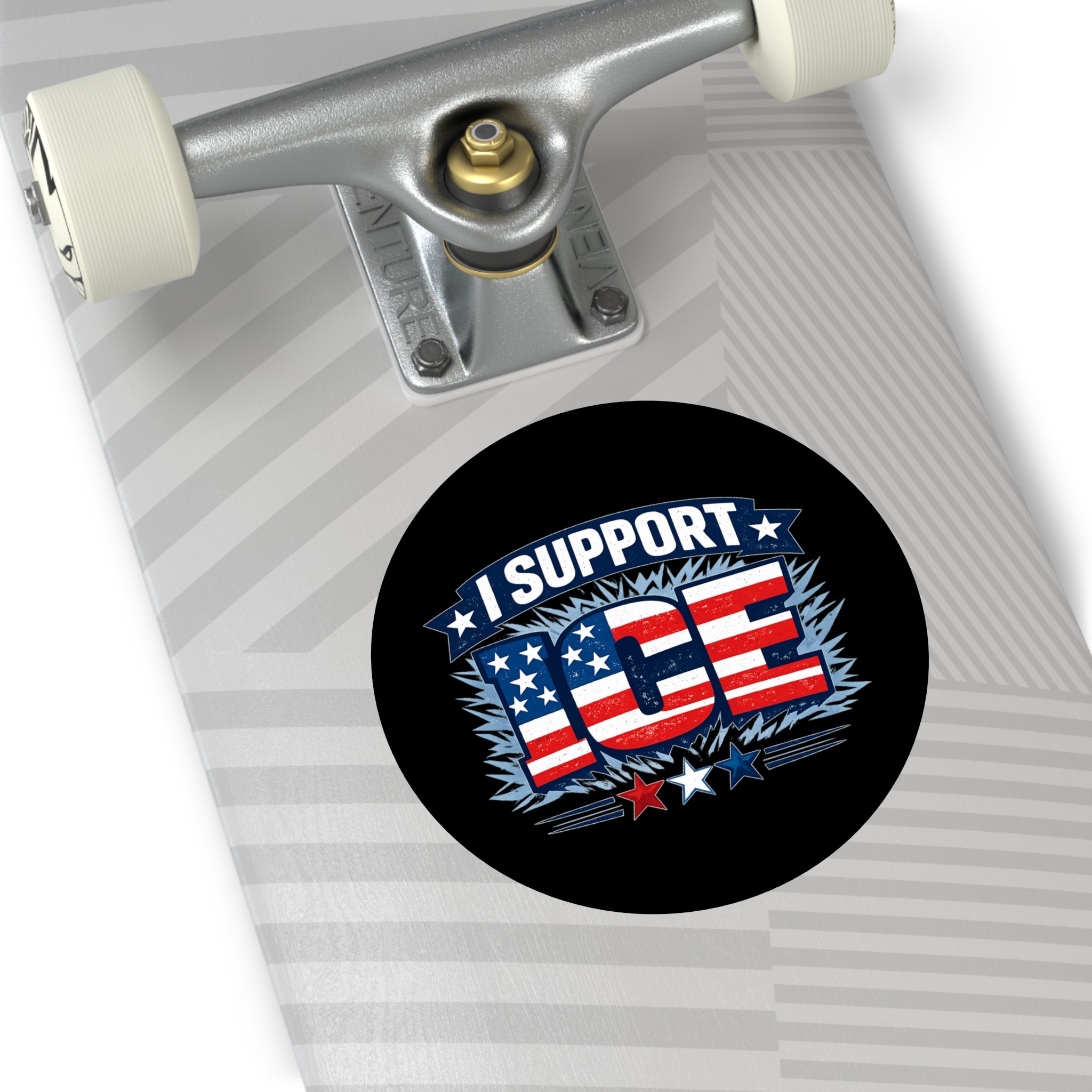 I Support ICE Round Vinyl Sticker — Patriotic American Flag Design