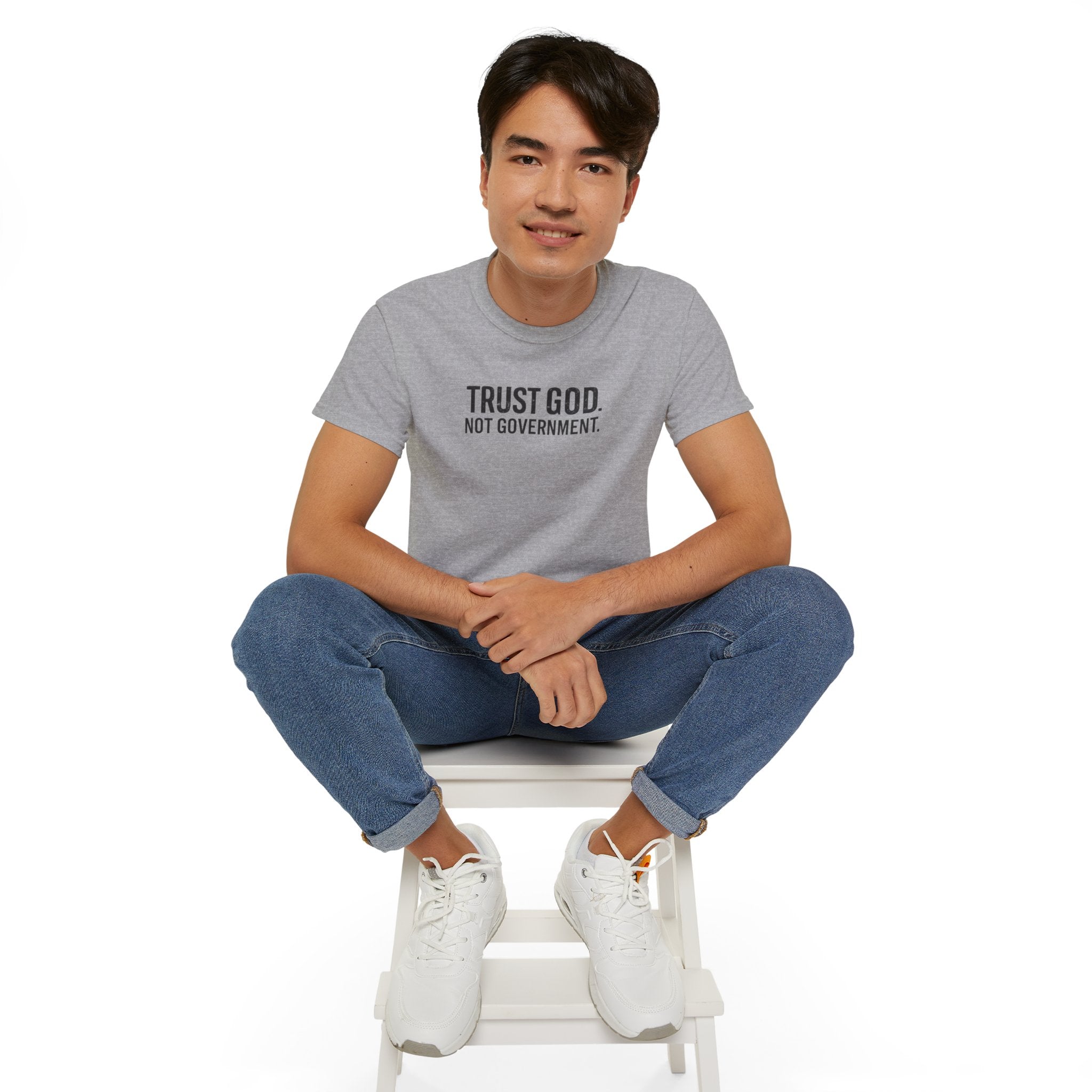 T-Shirt — "Trust God. Not Government." Patriotic American Flag Tee